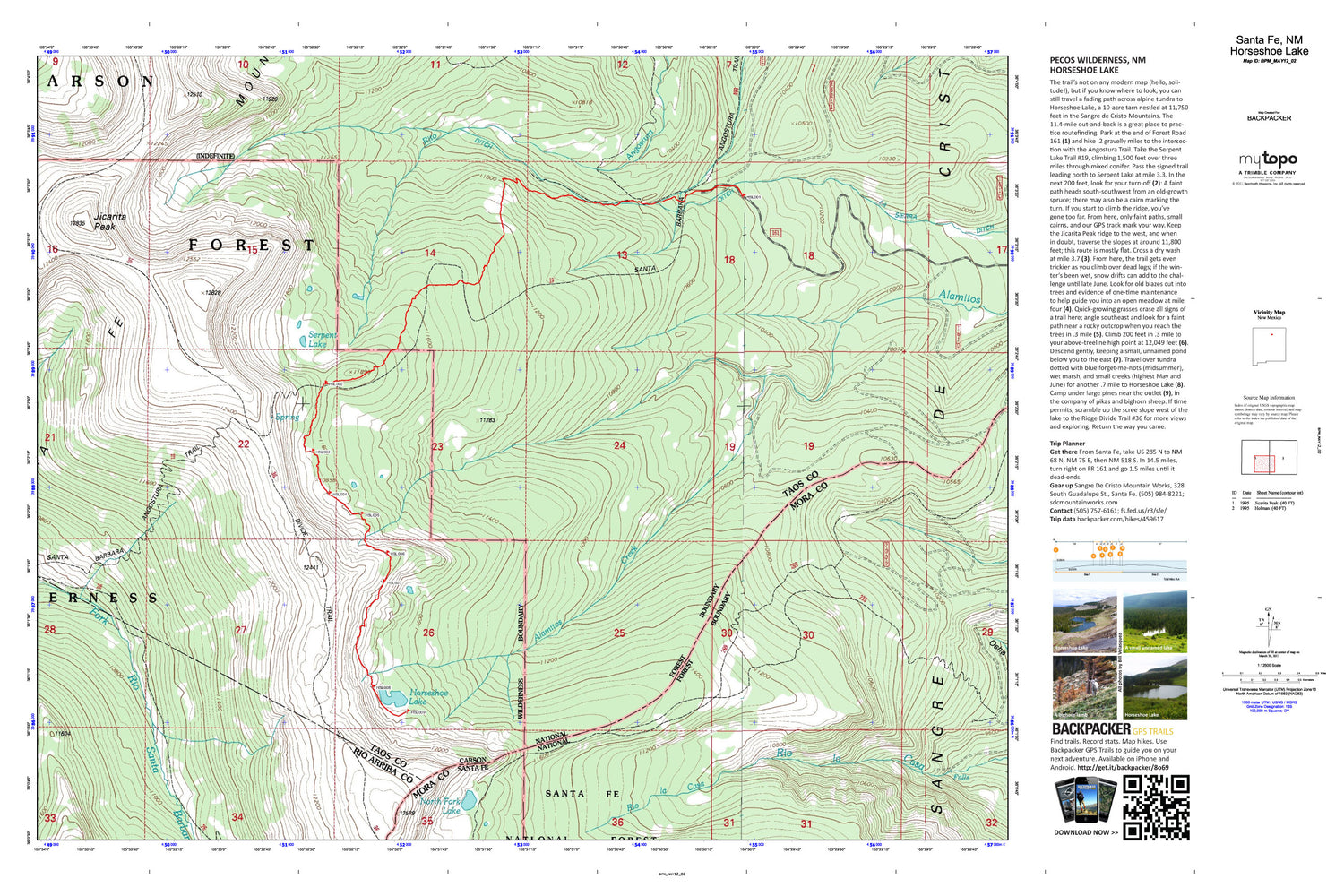 Horseshoe Lake Map (Pecos Wilderness, New Mexico) Image