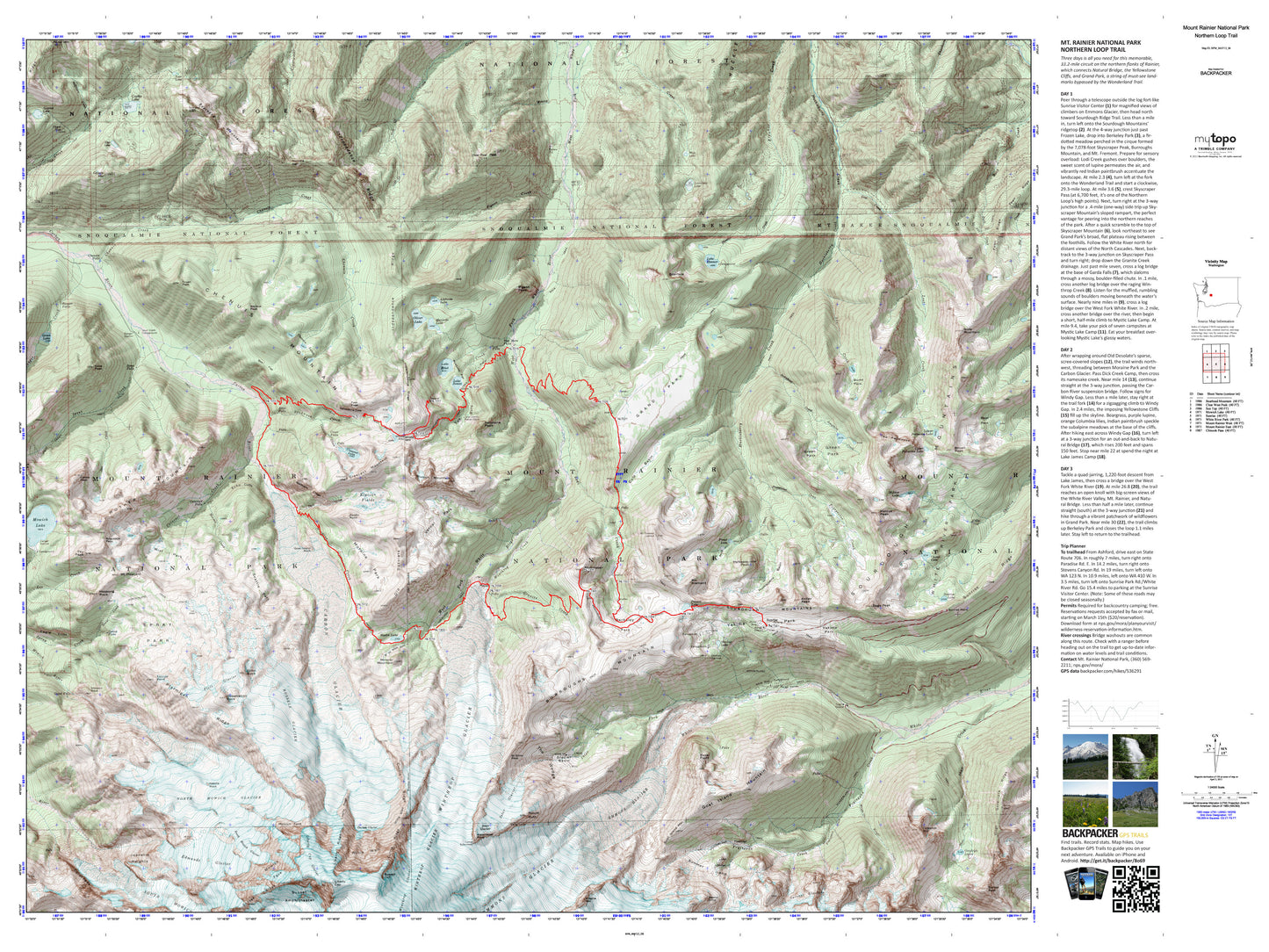 Northern Loop Trail Map (Mt. Rainier National Park, Washington) Image