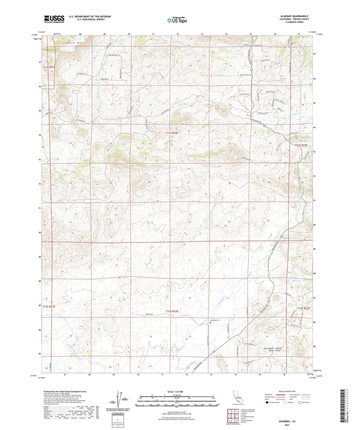 Academy California US Topo Map Image