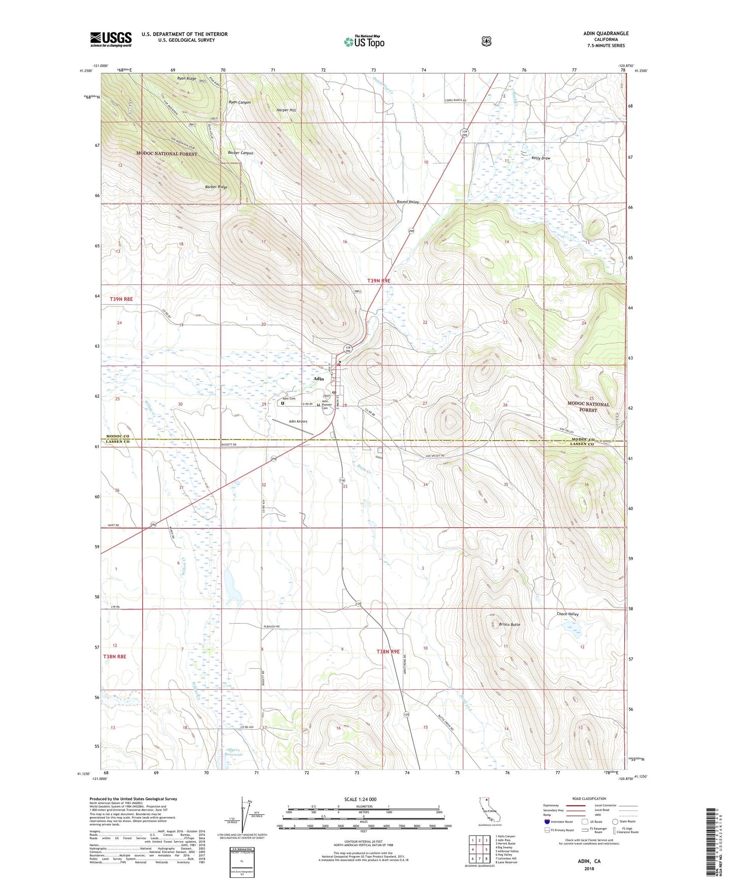 Adin California US Topo Map Image