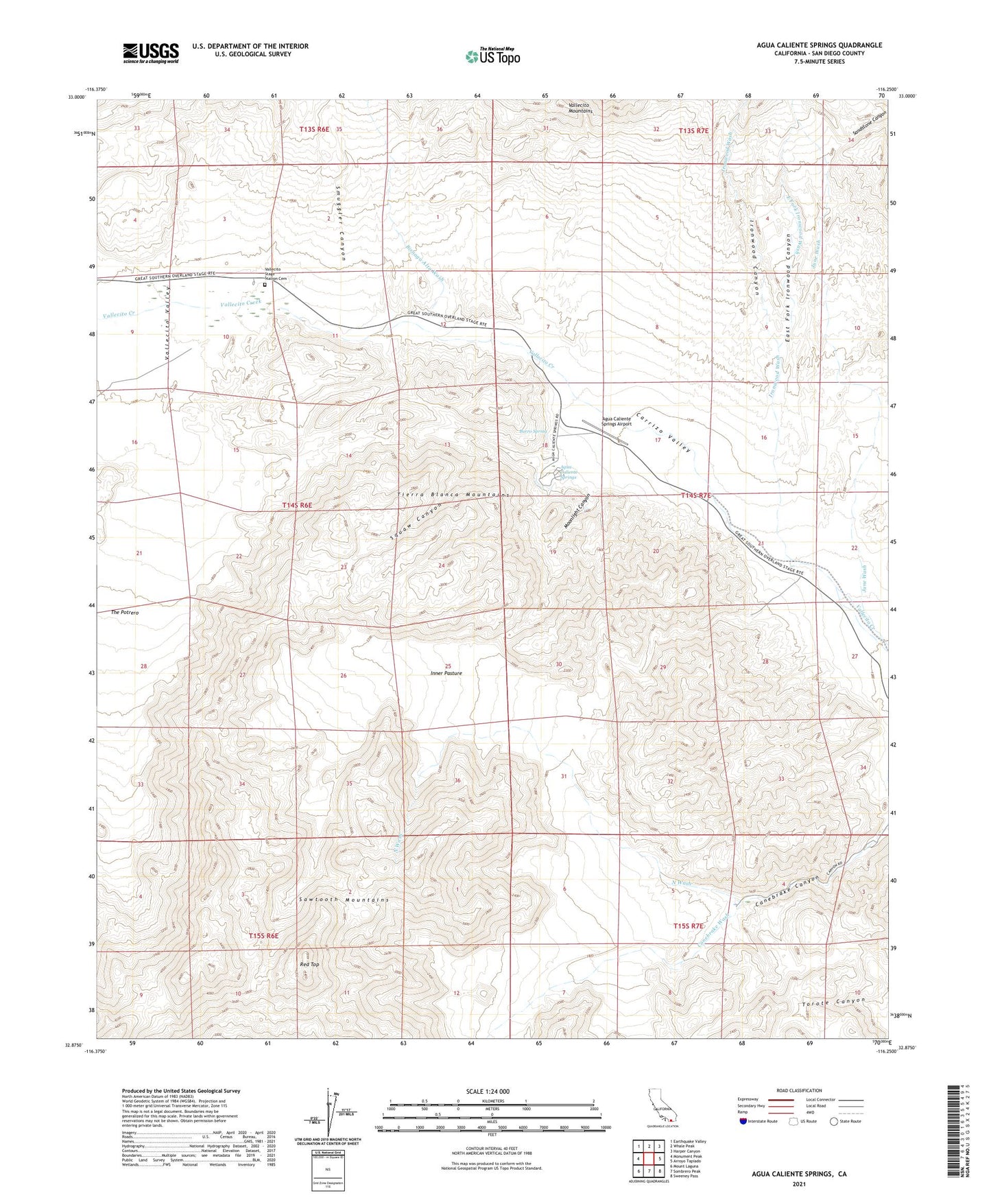 Agua Caliente Springs California US Topo Map Image