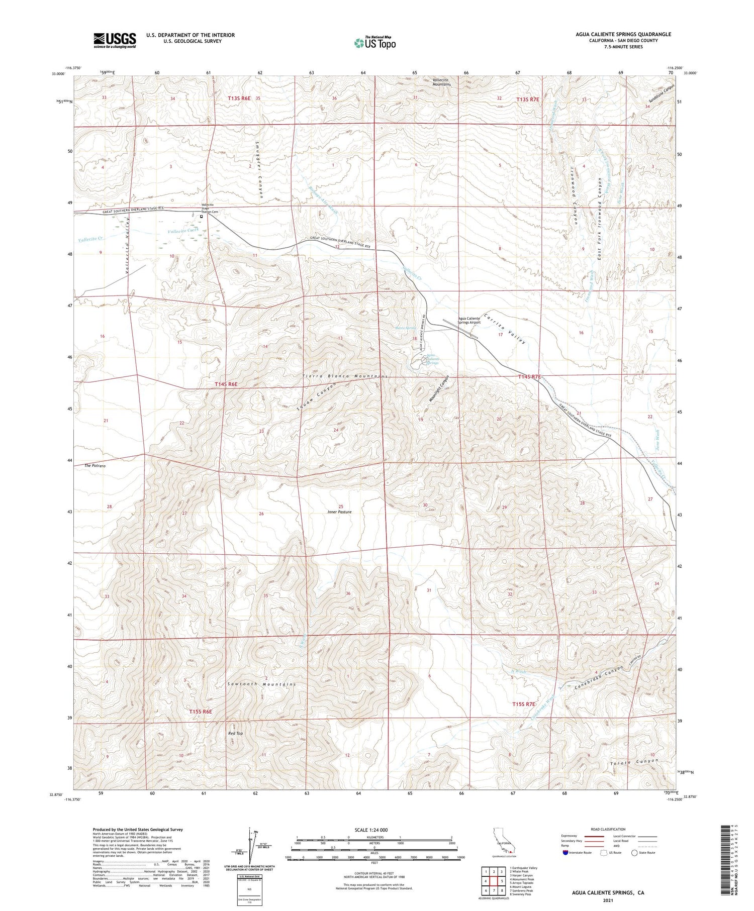 Agua Caliente Springs California US Topo Map Image