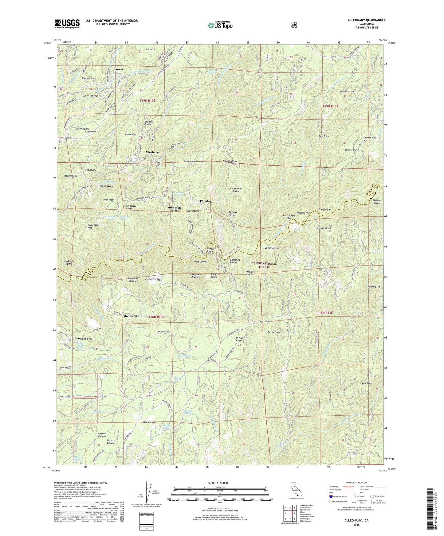 Alleghany California US Topo Map Image
