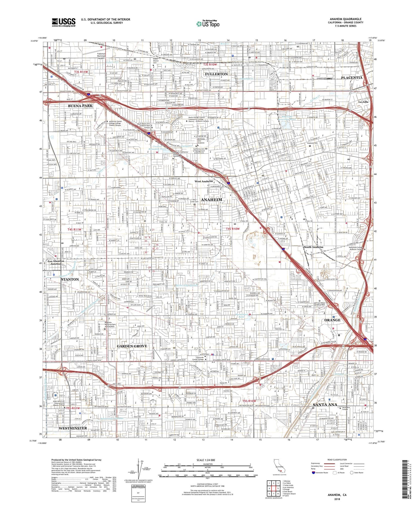 Anaheim California US Topo Map Image