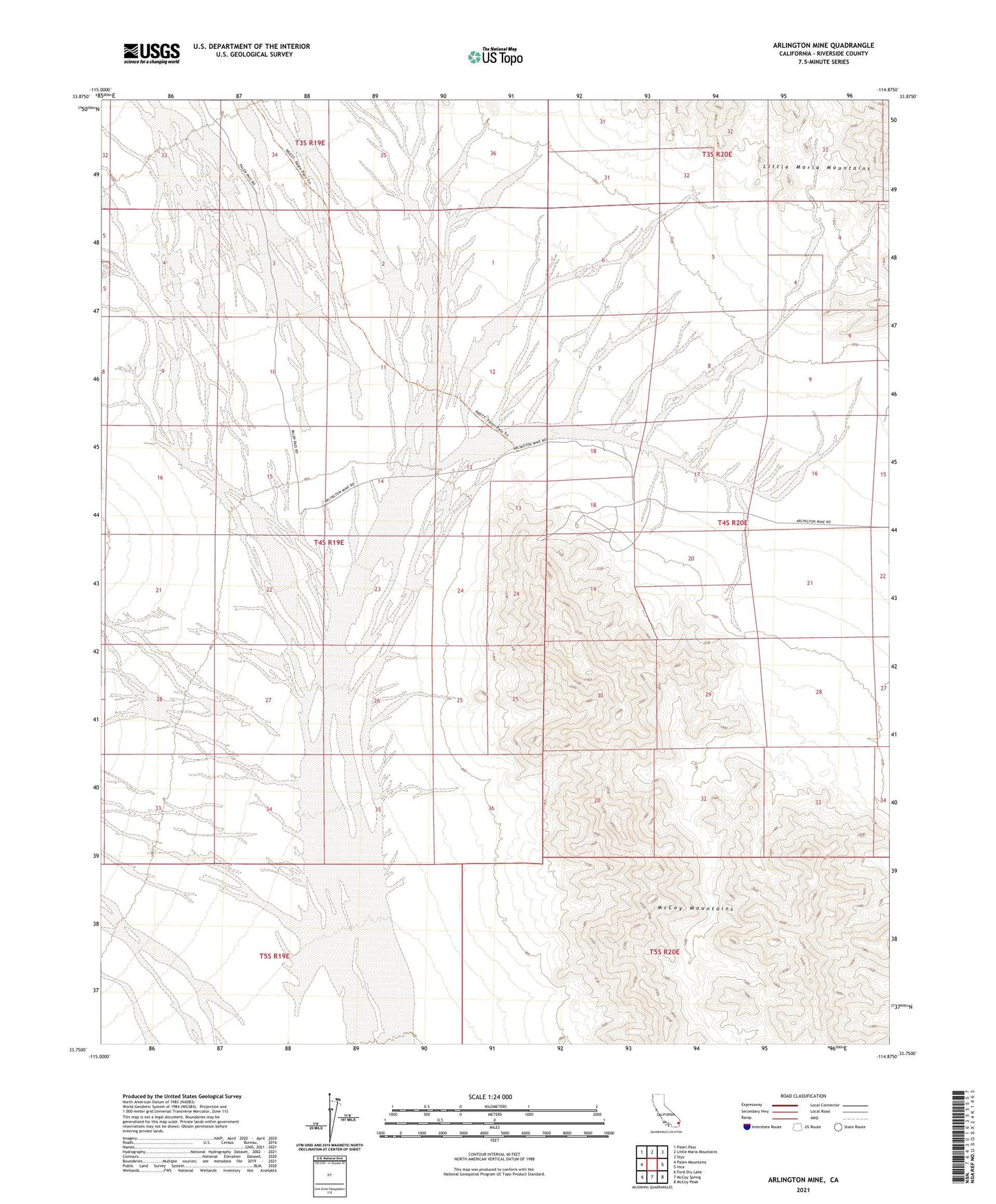 Arlington Mine California US Topo Map Image