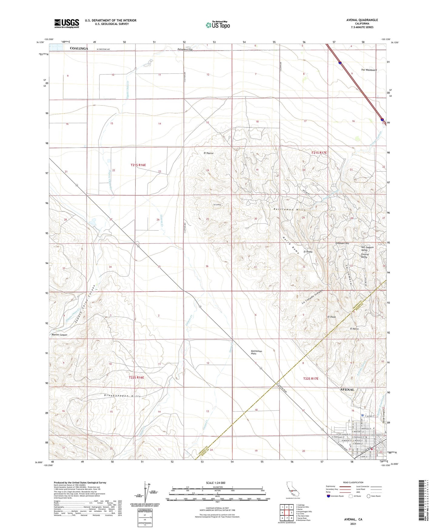 Avenal California US Topo Map Image