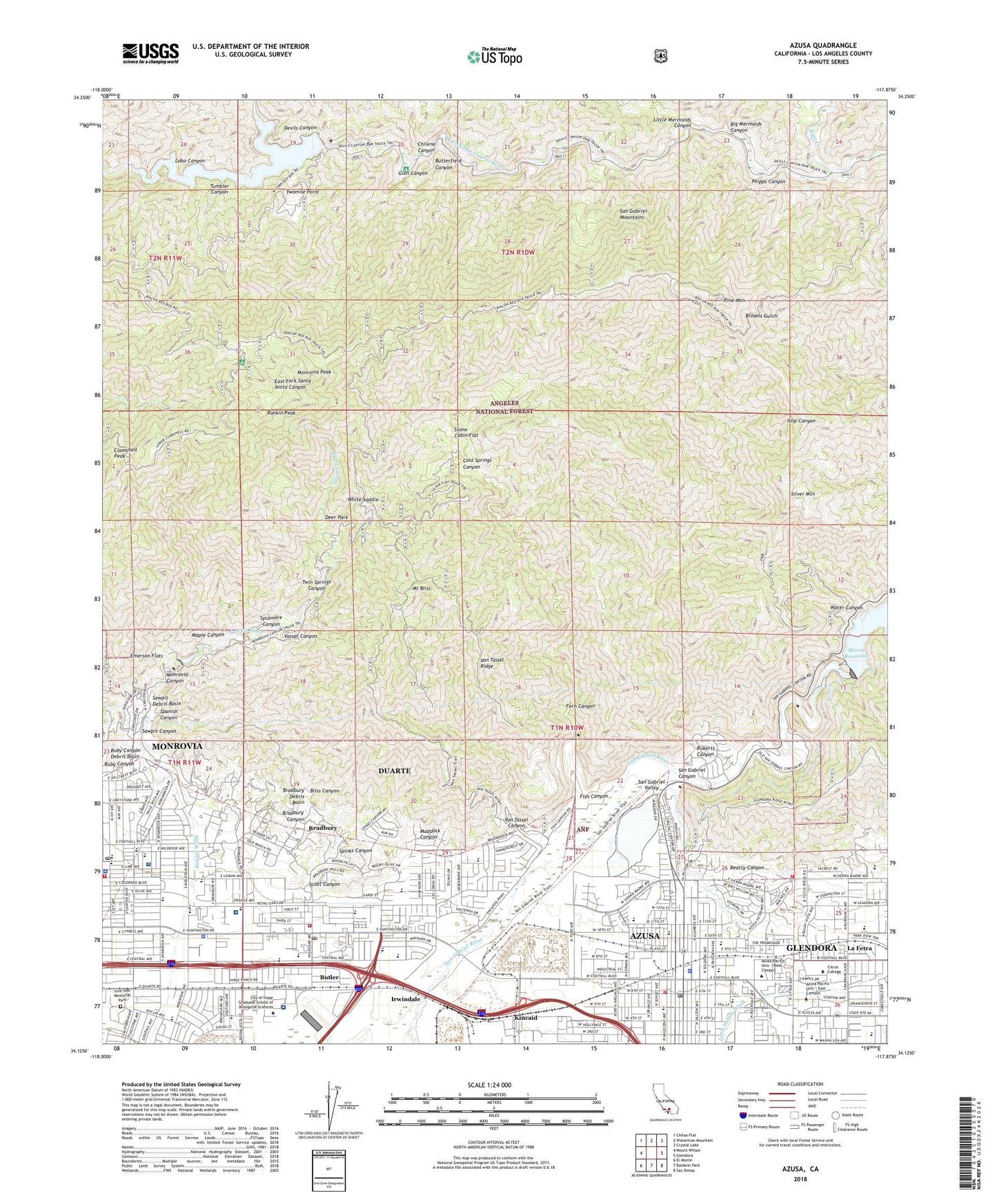 Azusa California US Topo Map Image