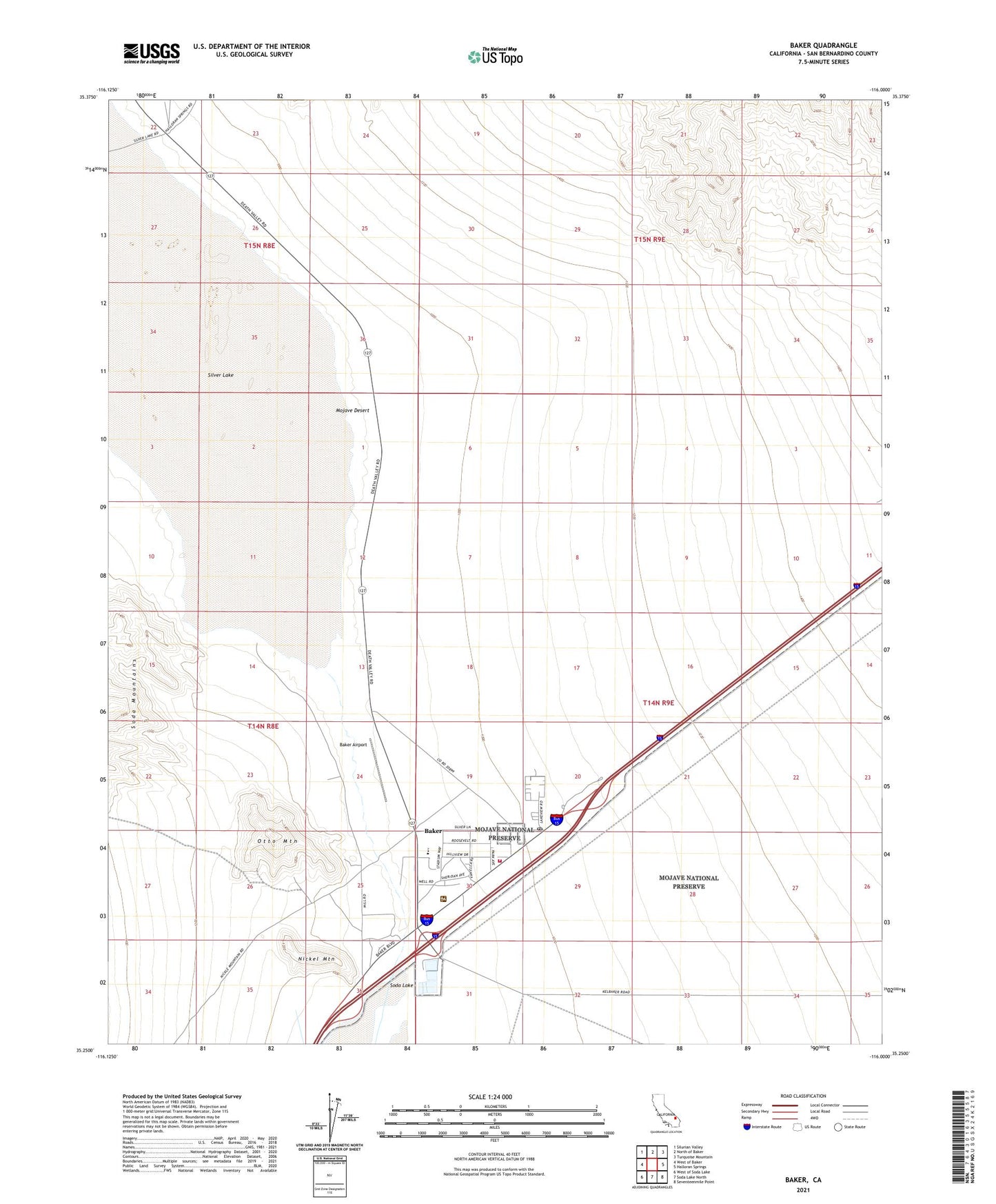 Baker California US Topo Map Image