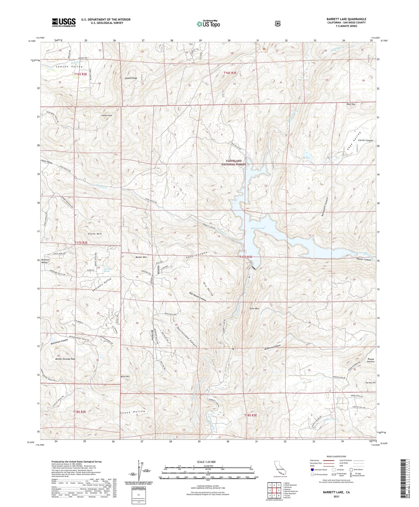 Barrett Lake California US Topo Map Image