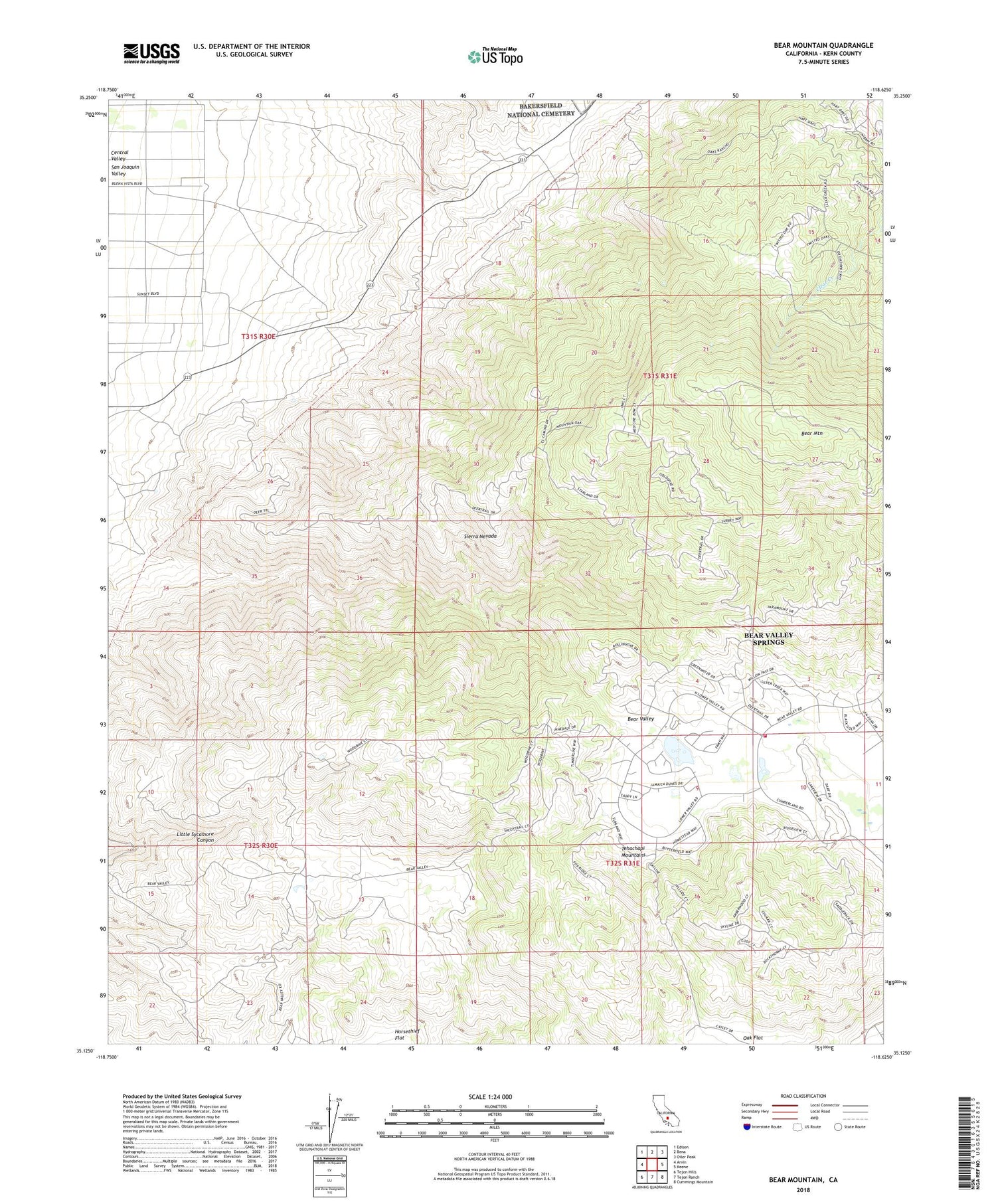 Bear Mountain California US Topo Map Image