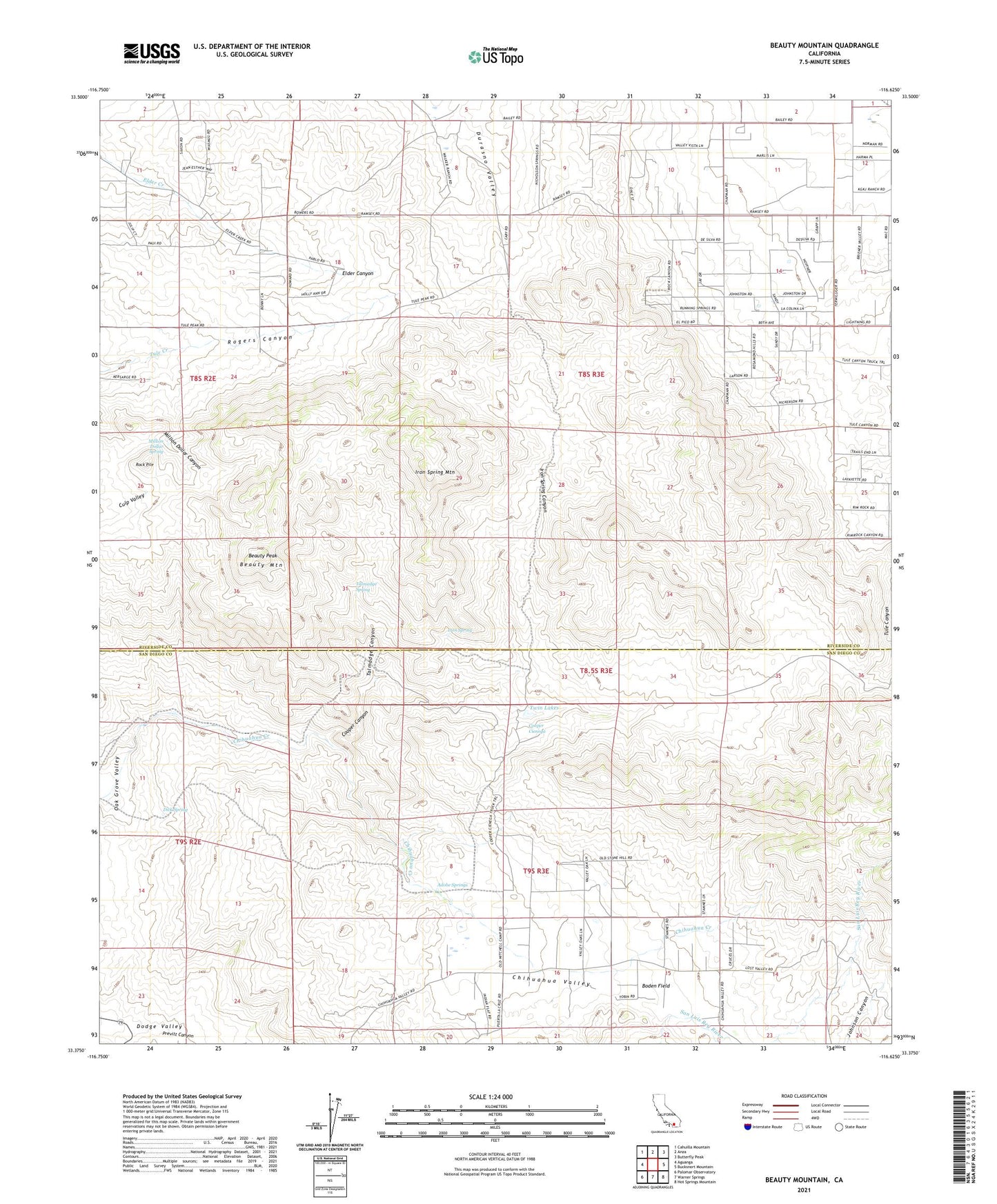 Beauty Mountain California US Topo Map Image