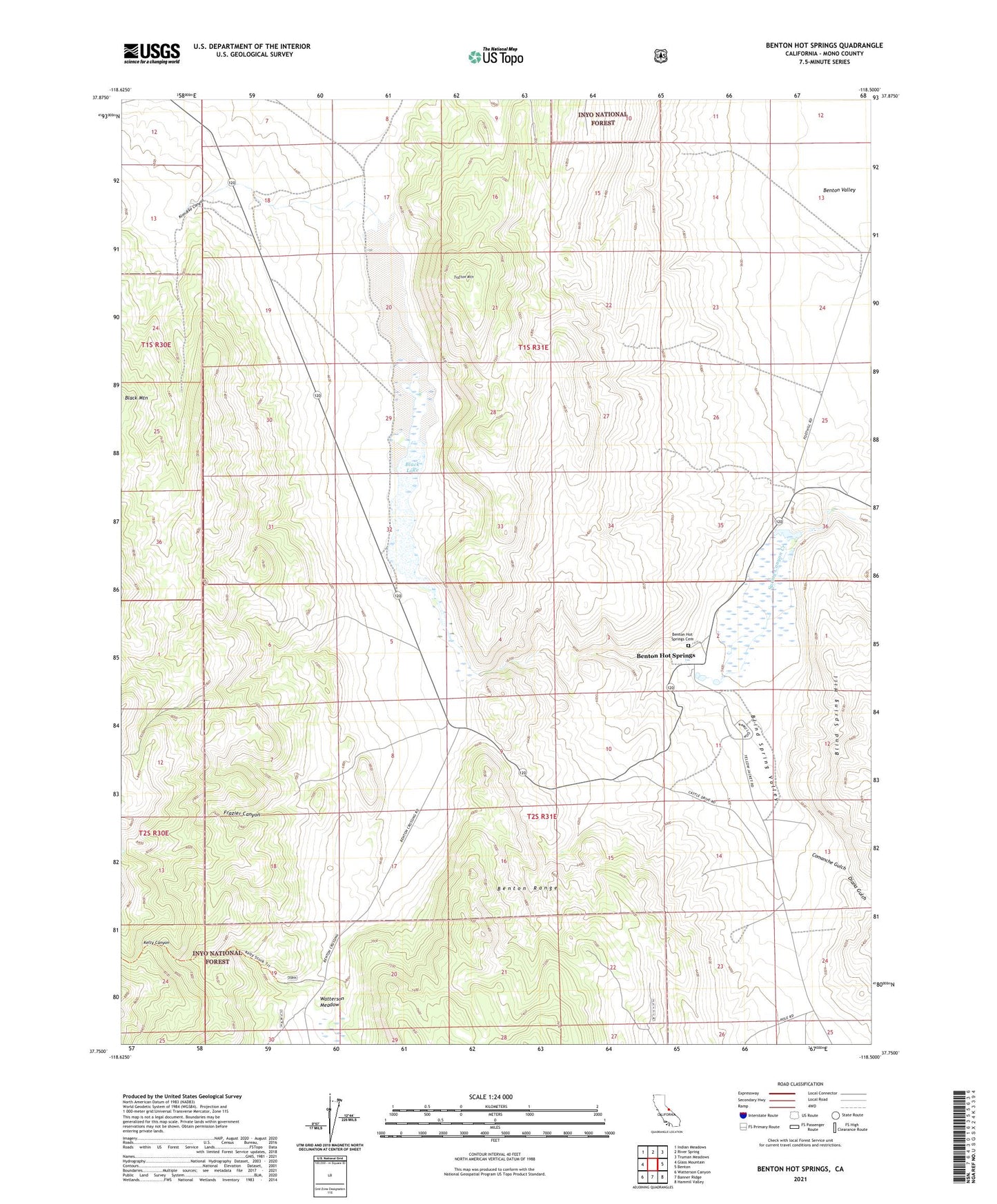 Benton Hot Springs California US Topo Map Image