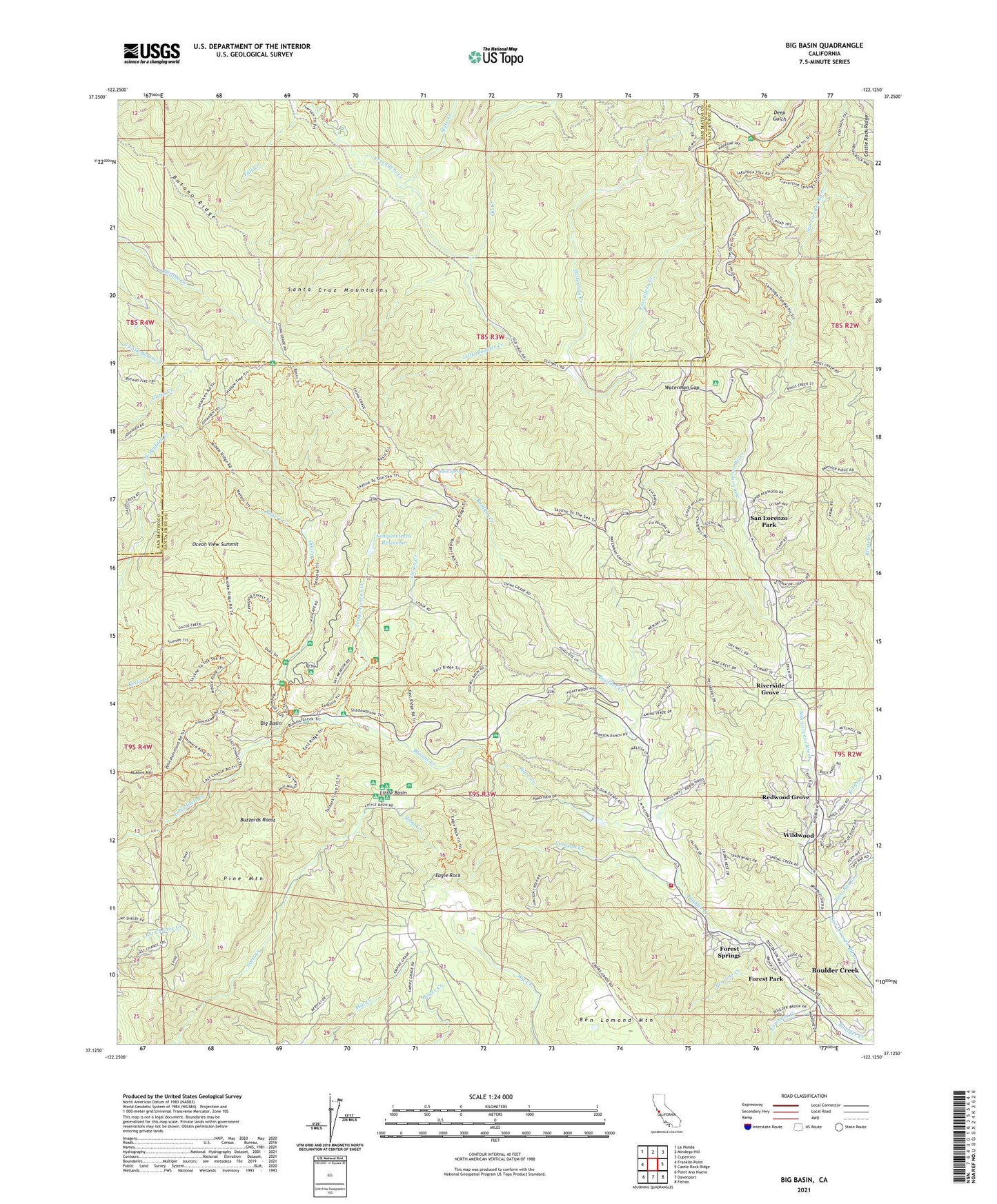 Big Basin California US Topo Map Image