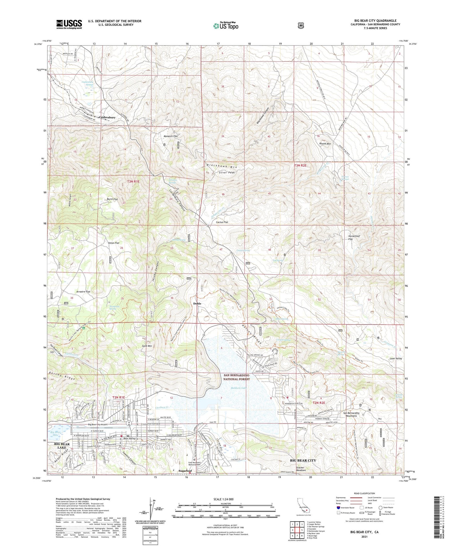 Big Bear City California US Topo Map Image