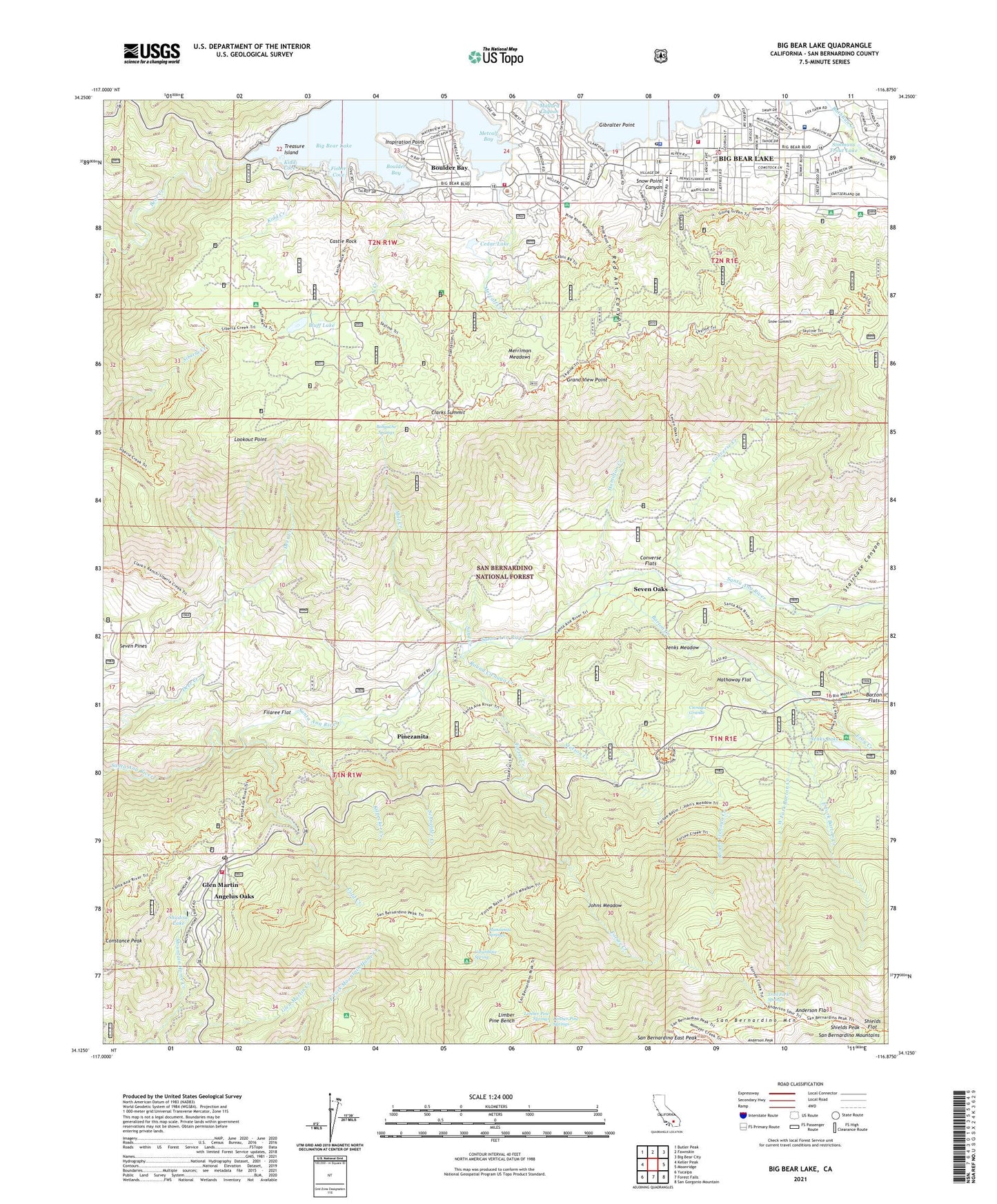 Big Bear Lake California US Topo Map Image
