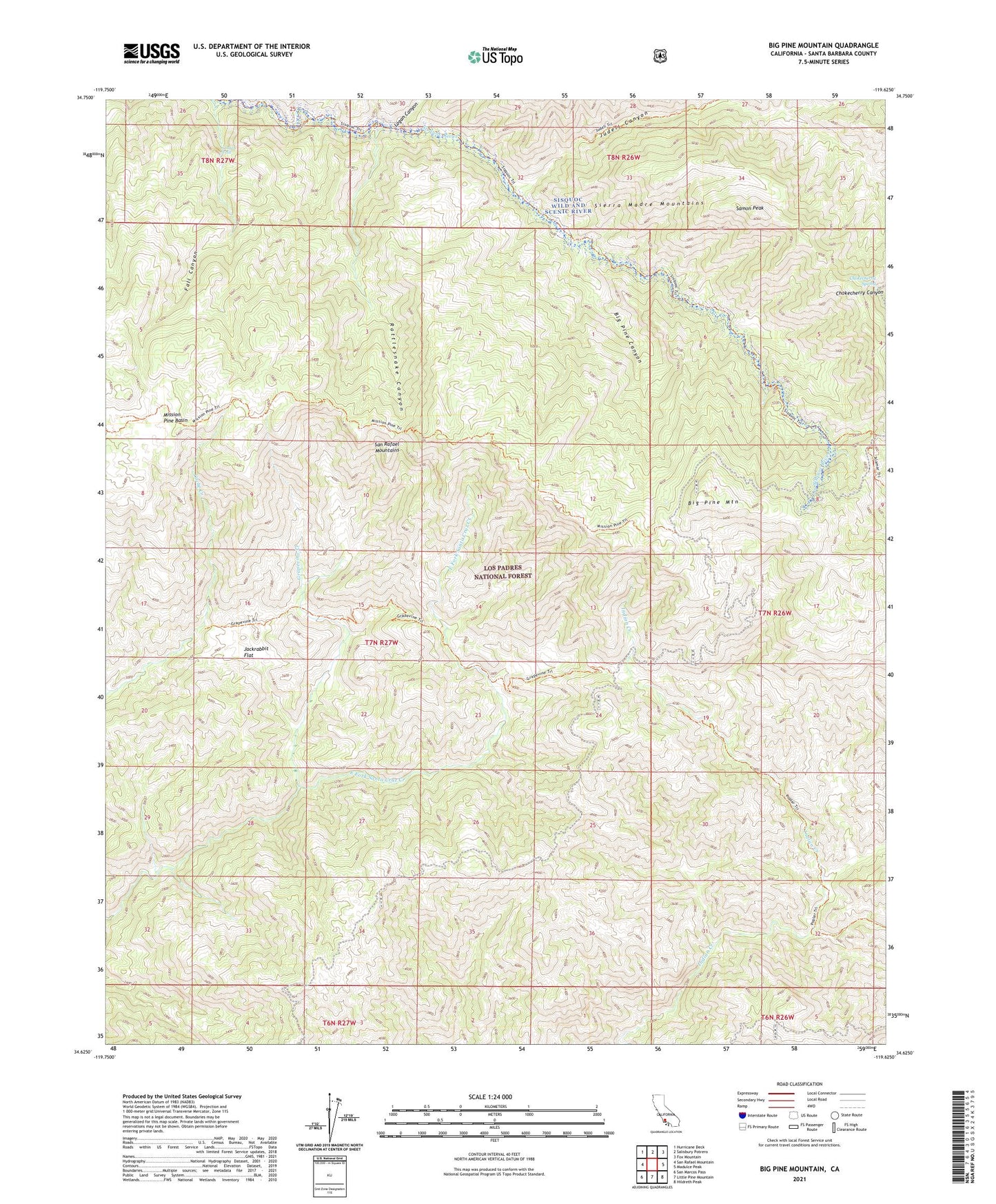 Big Pine Mountain California US Topo Map Image