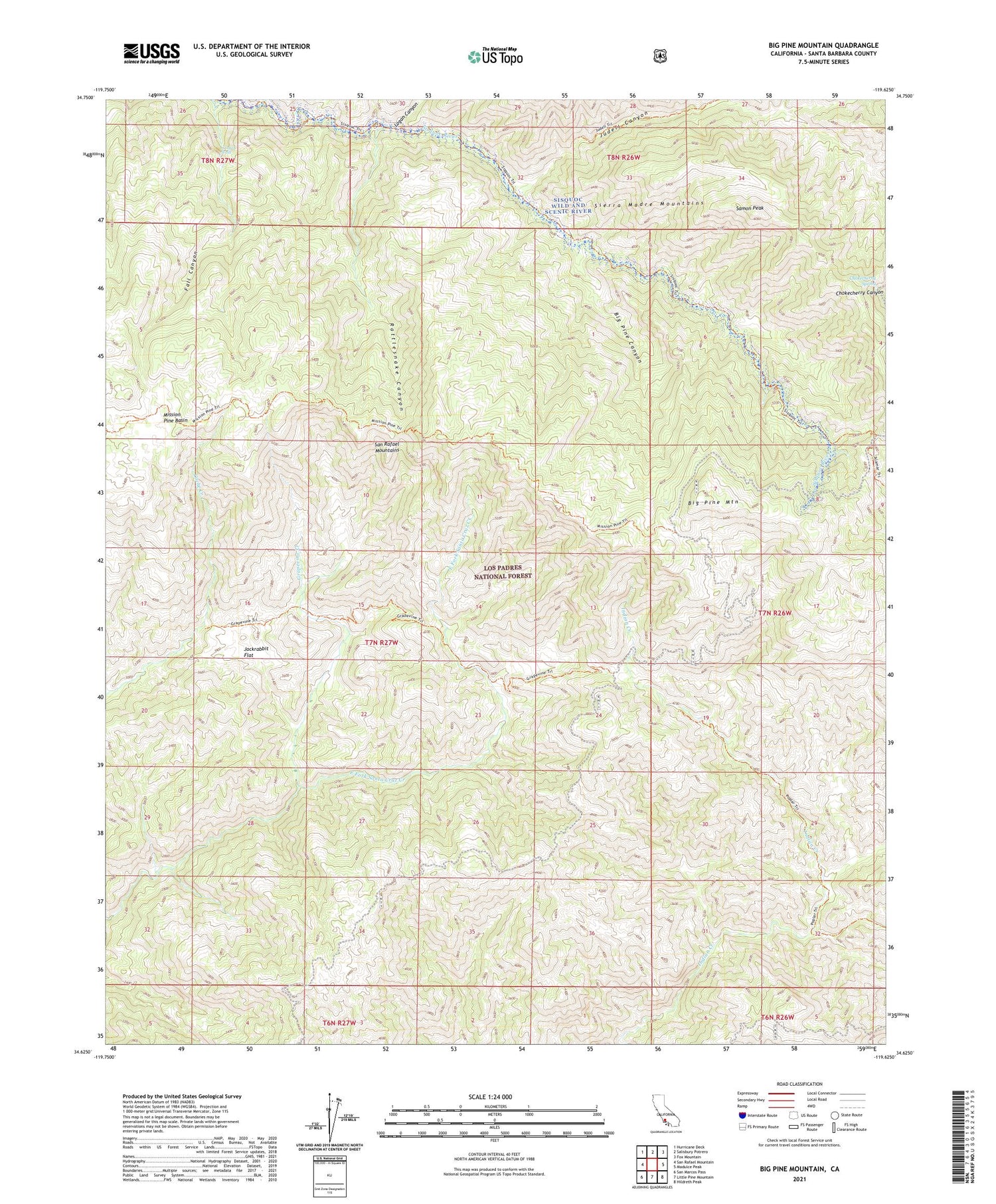 Big Pine Mountain California US Topo Map Image