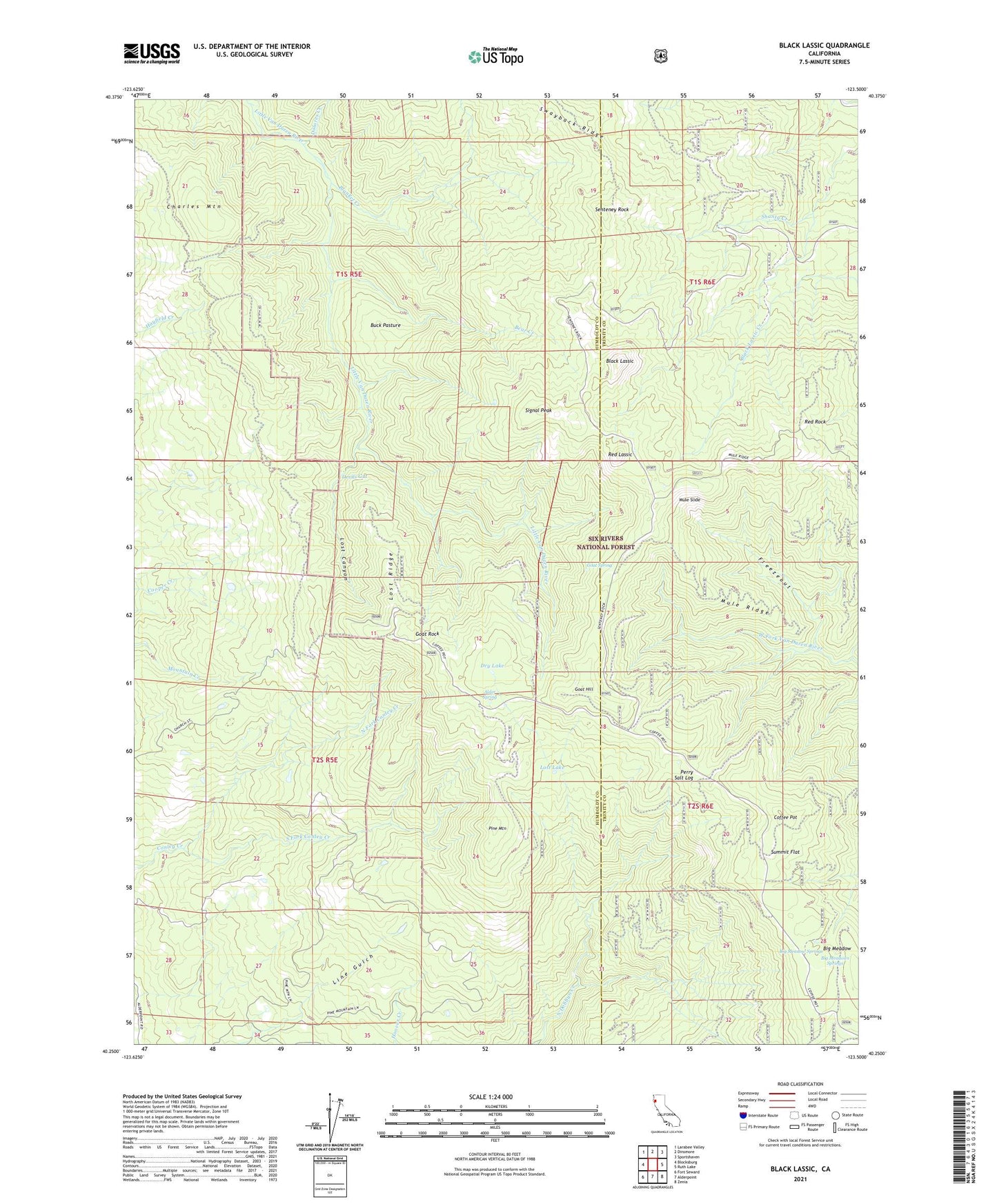Black Lassic California US Topo Map Image