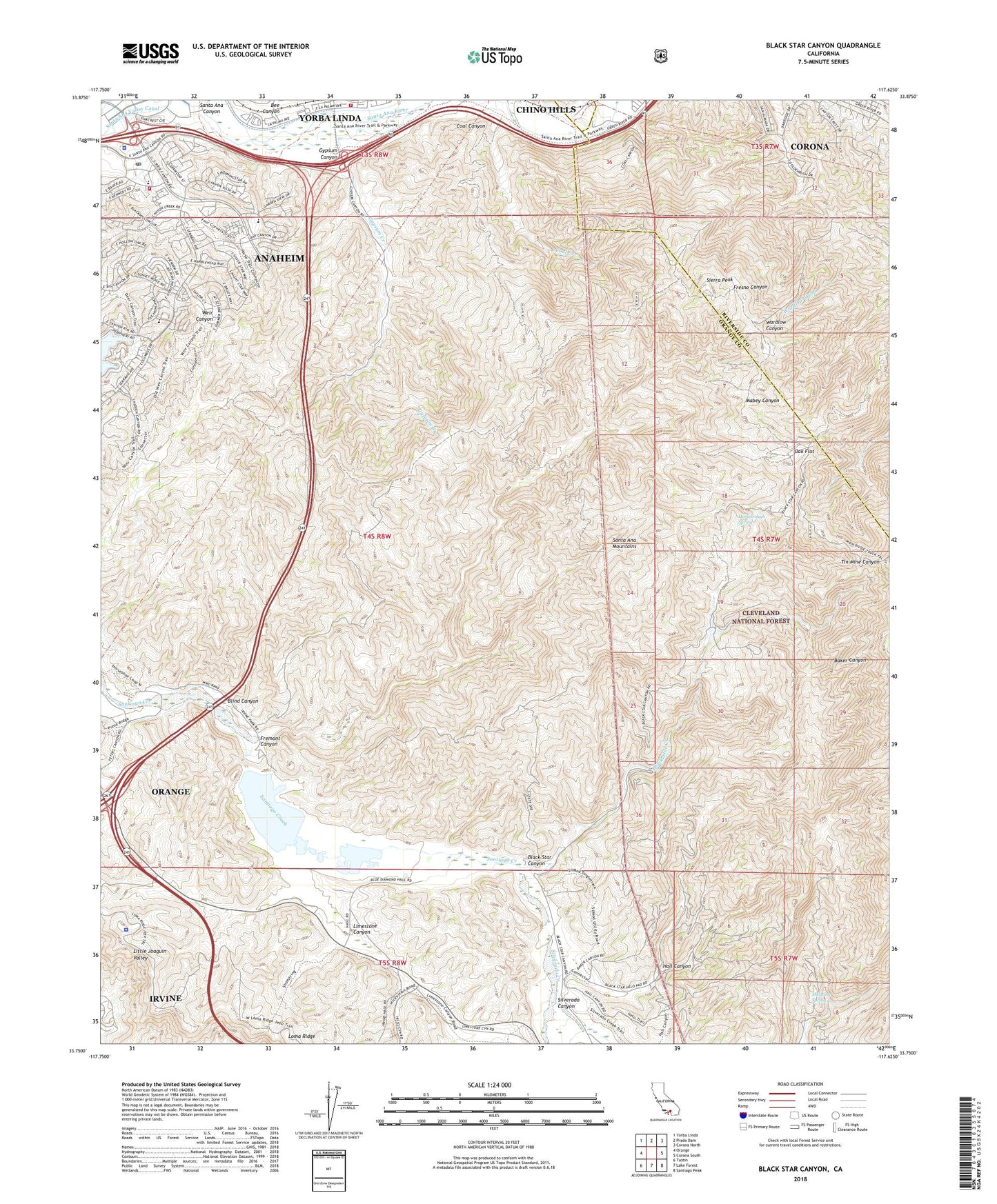 Black Star Canyon California US Topo Map Image