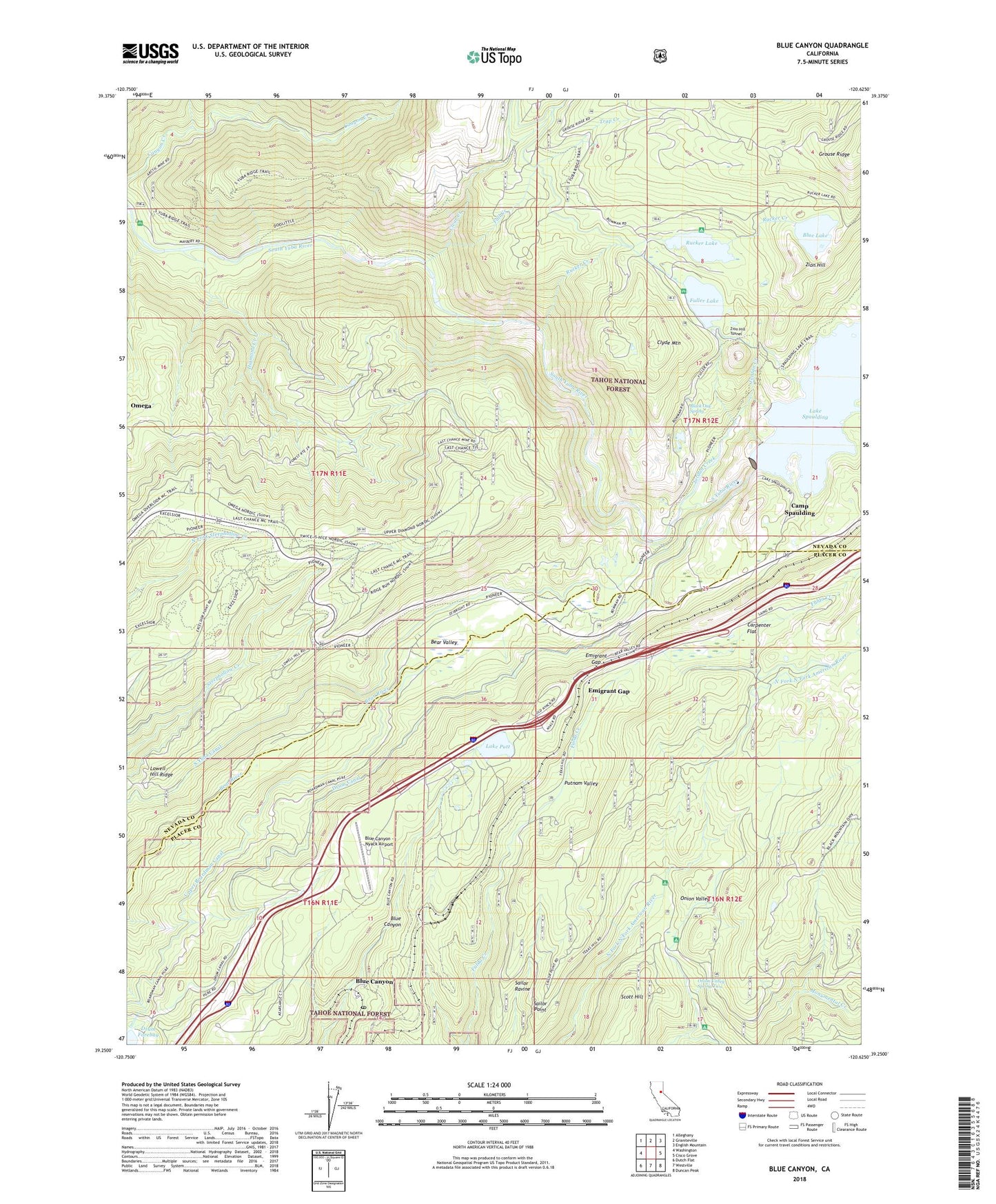 Blue Canyon California US Topo Map Image