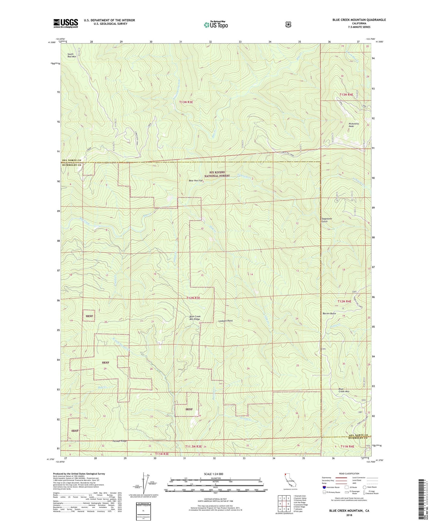 Blue Creek Mountain California US Topo Map Image