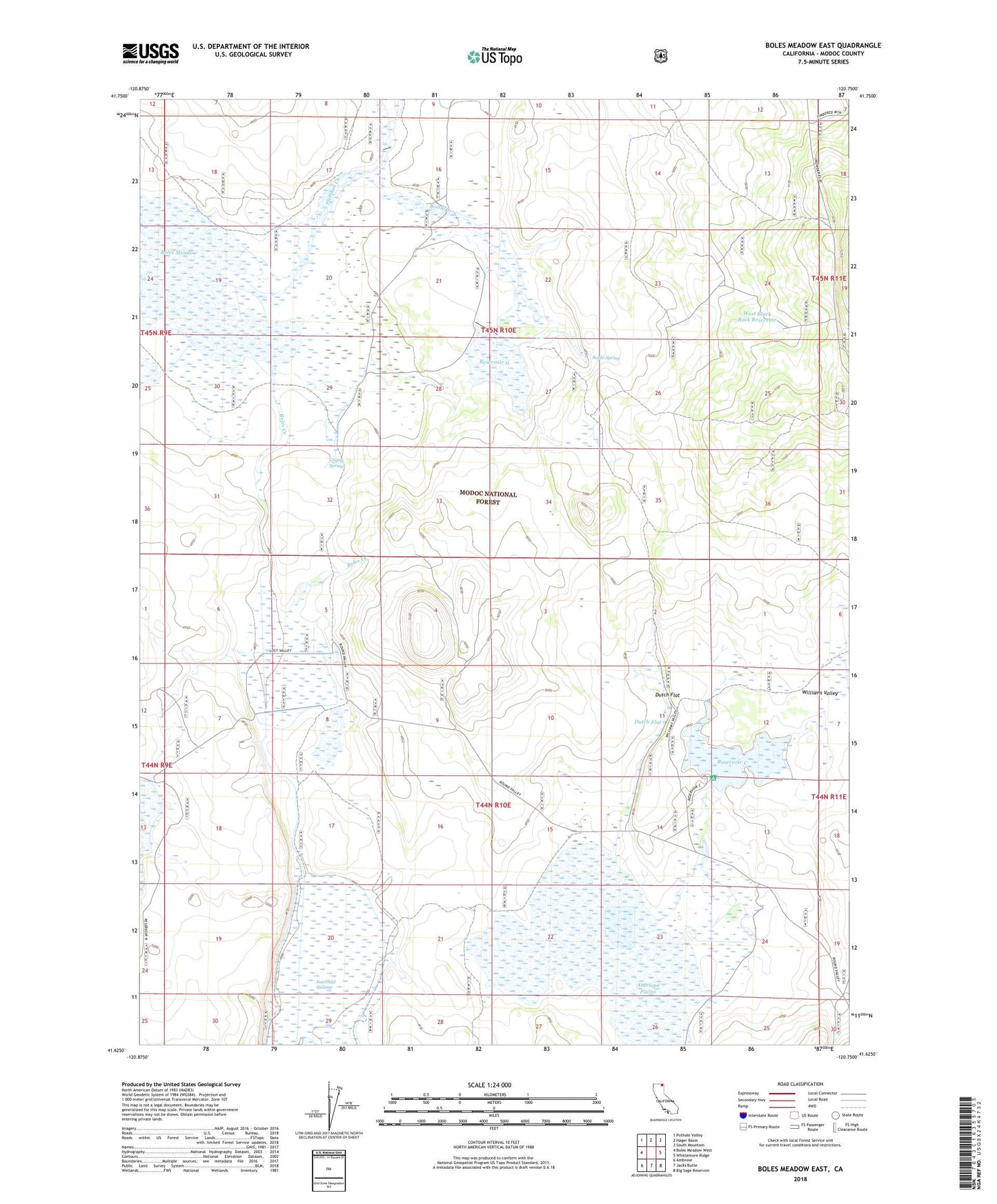 Boles Meadow East California US Topo Map Image