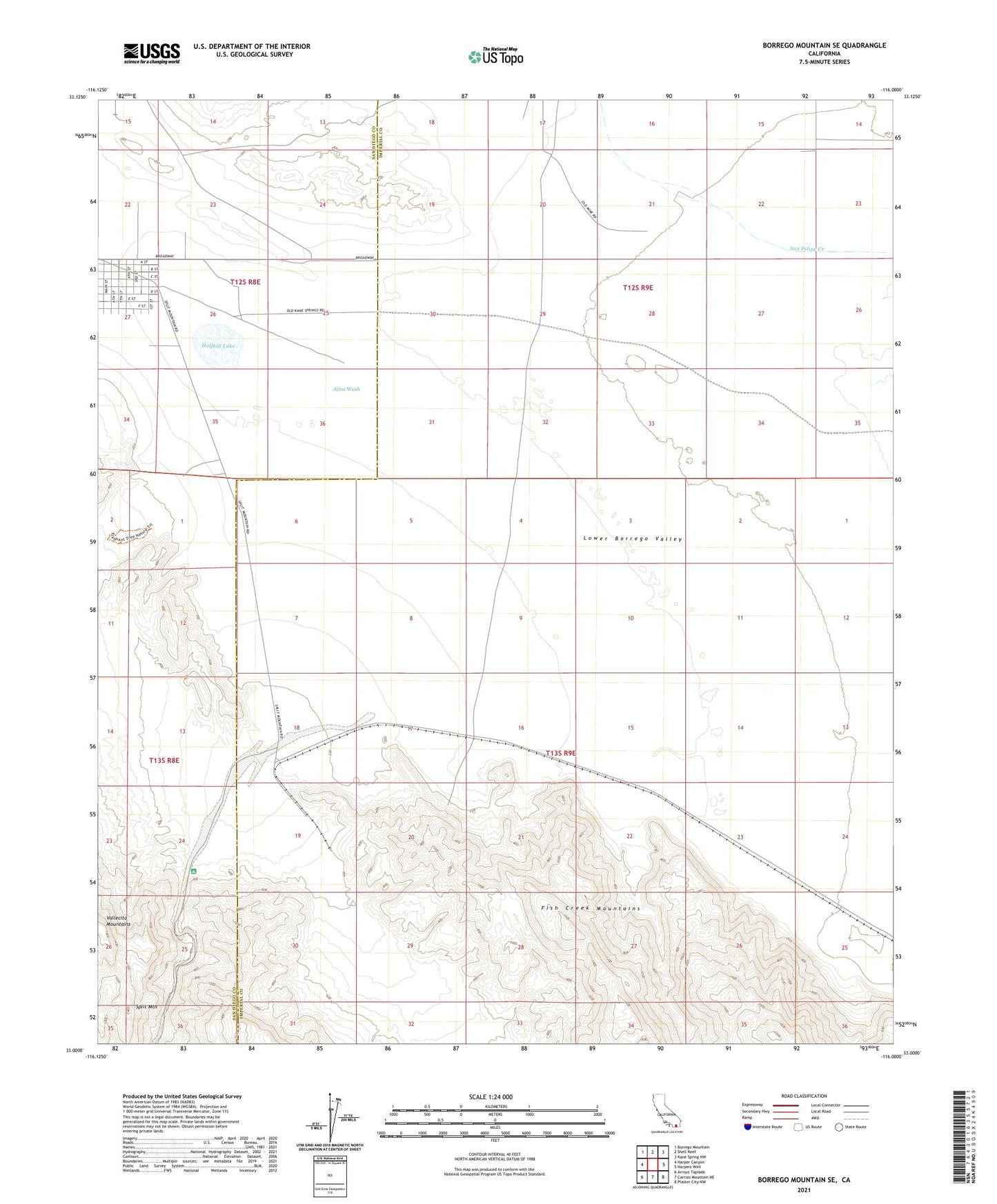 Borrego Mountain SE California US Topo Map Image