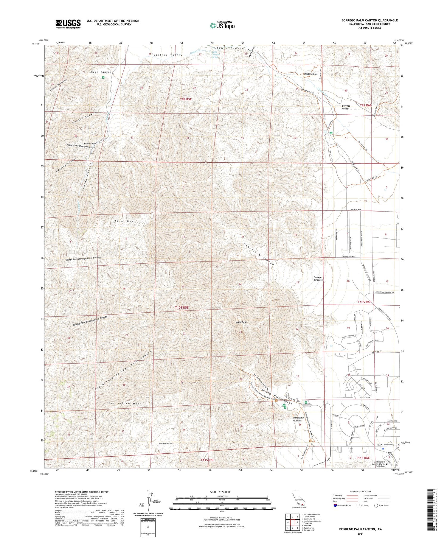 Borrego Palm Canyon California US Topo Map Image
