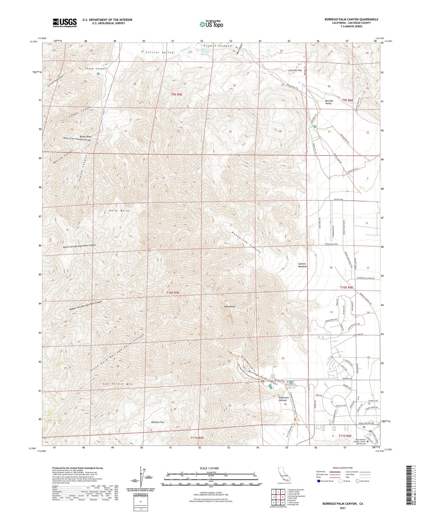 Borrego Palm Canyon California US Topo Map Image
