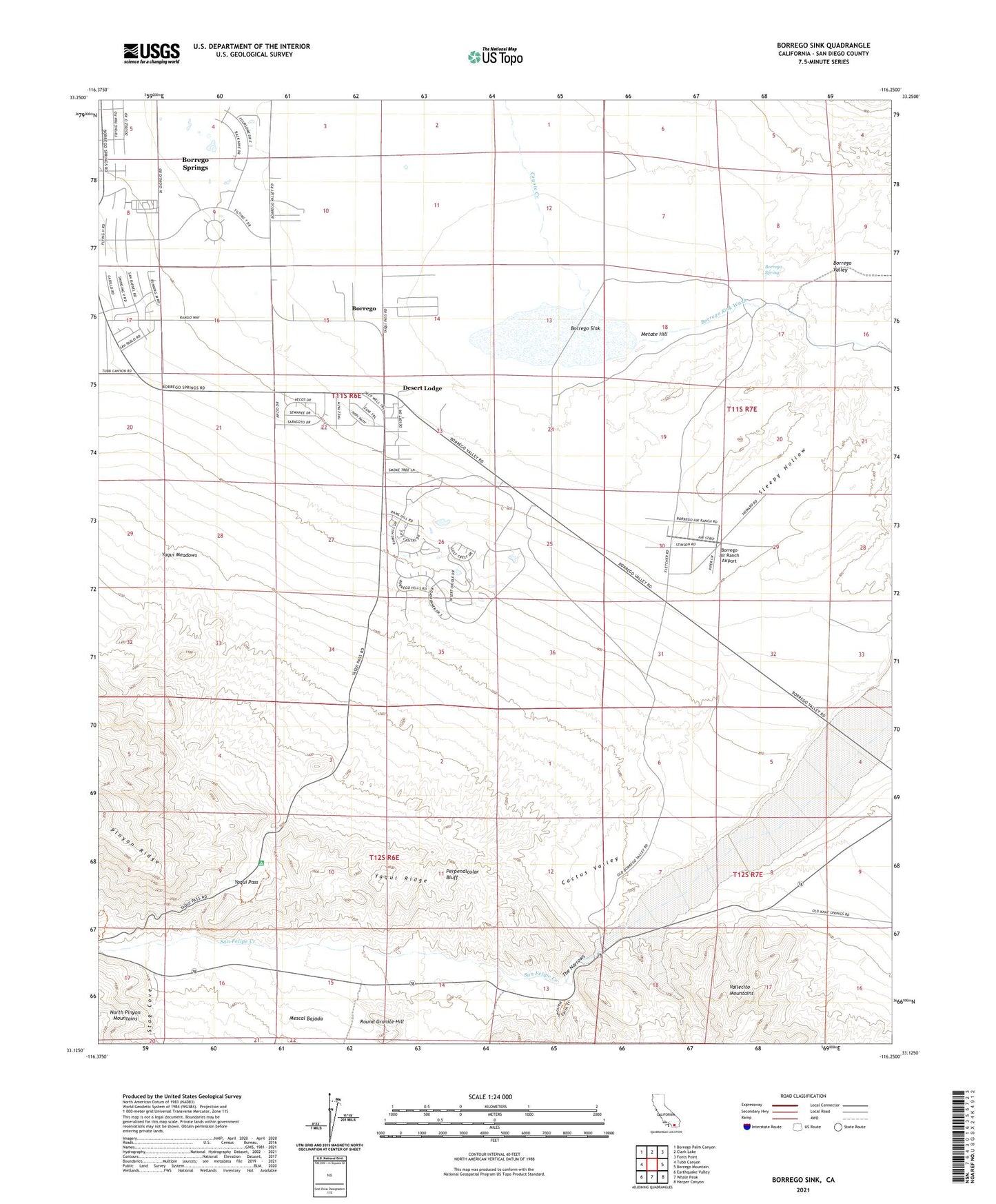 Borrego Sink California US Topo Map Image