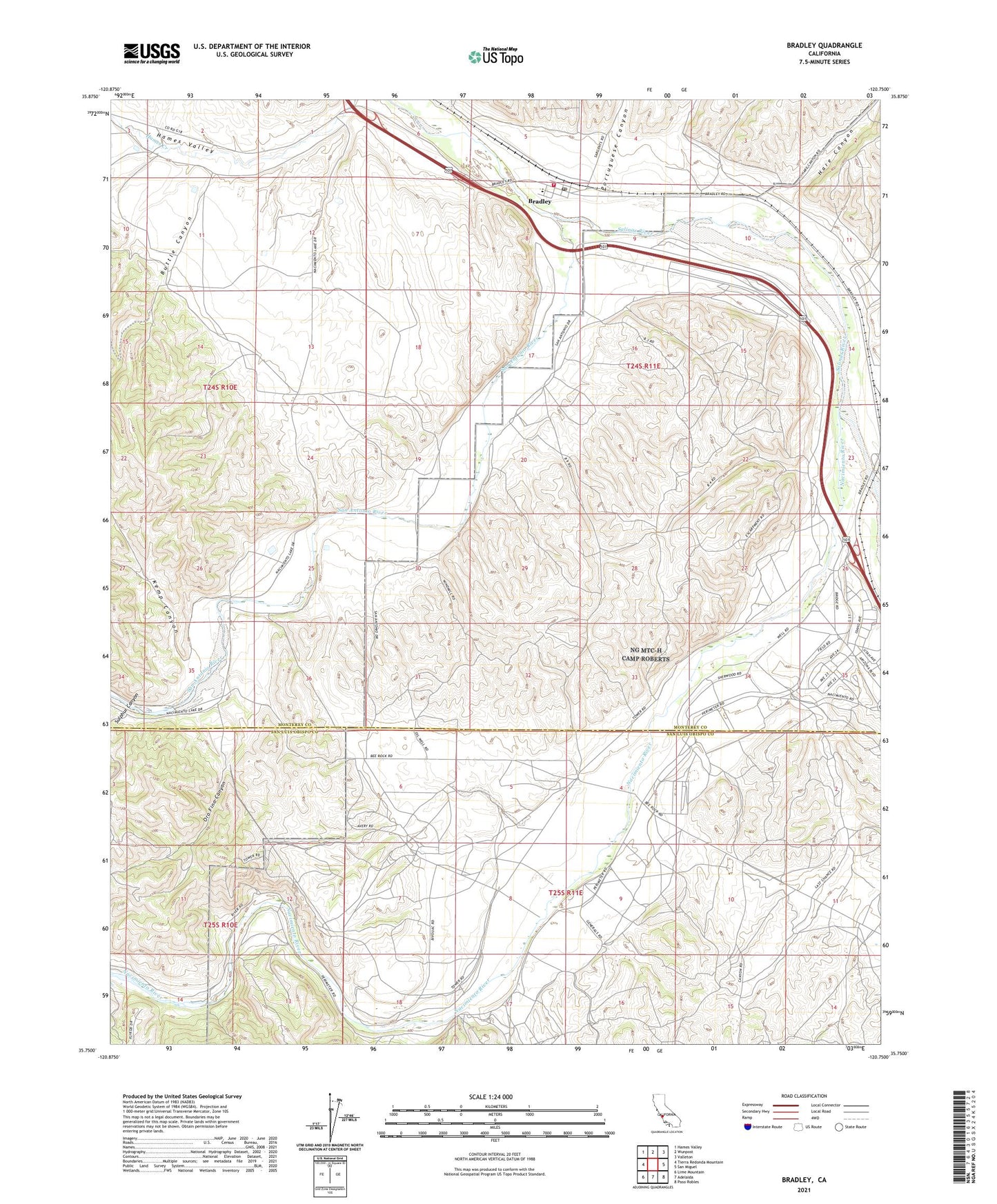 Bradley California US Topo Map Image