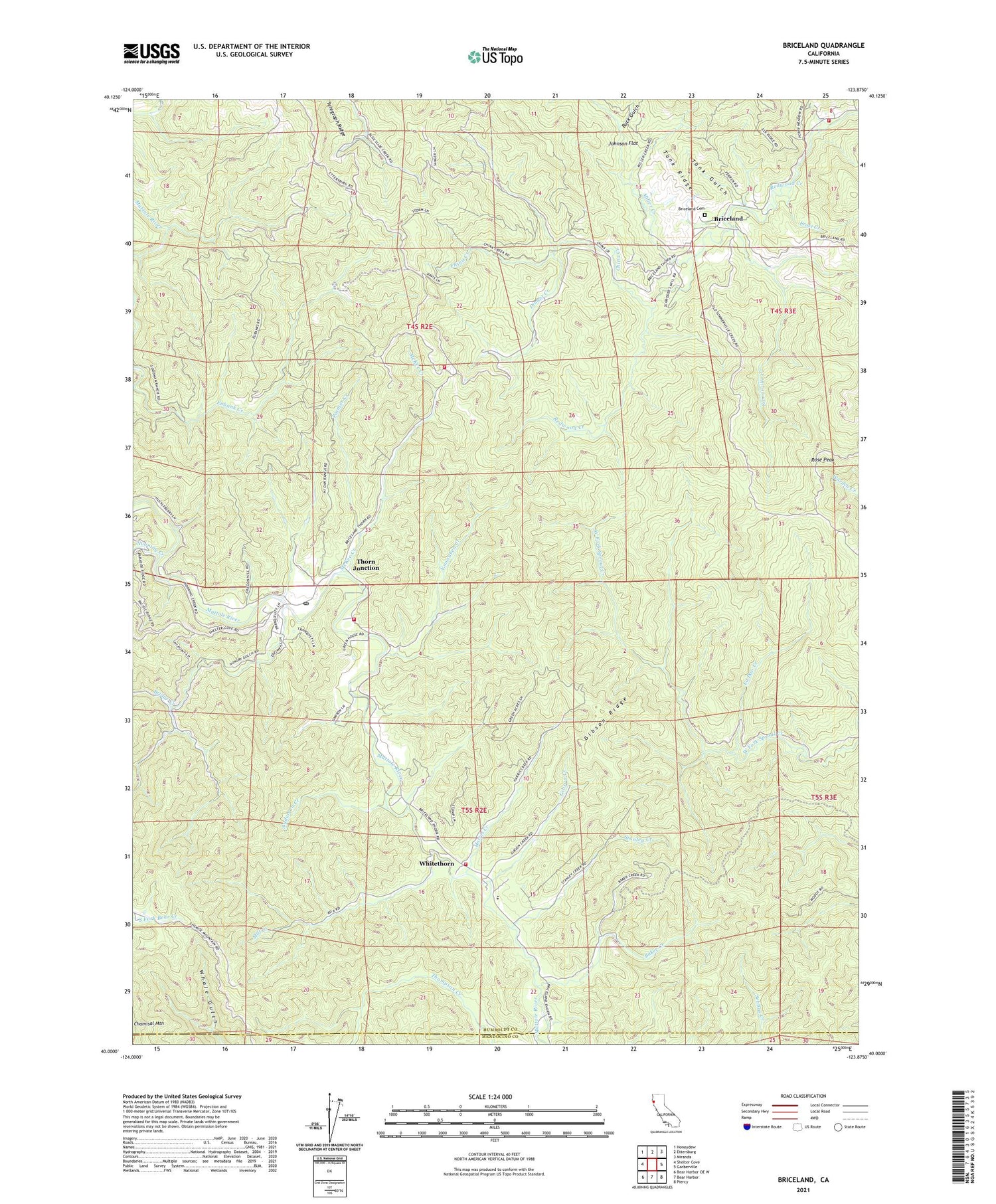 Briceland California US Topo Map Image