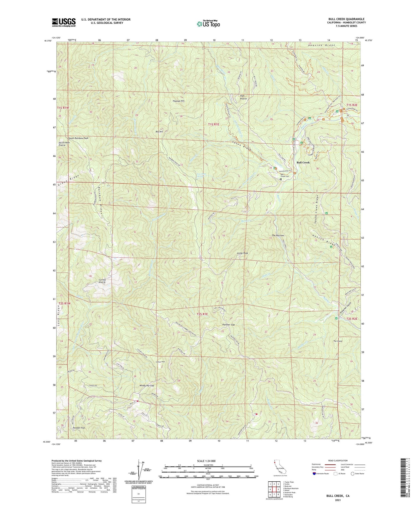 Bull Creek California US Topo Map Image