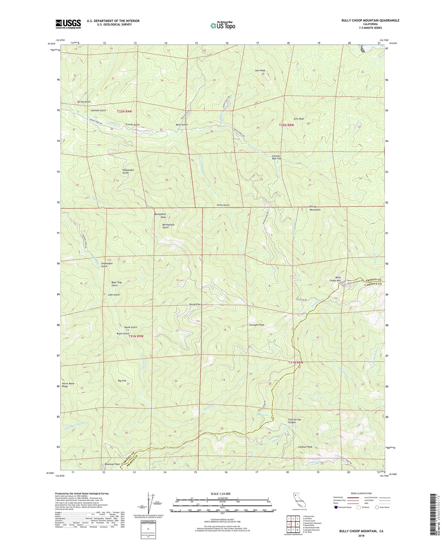 Bully Choop Mountain California US Topo Map Image
