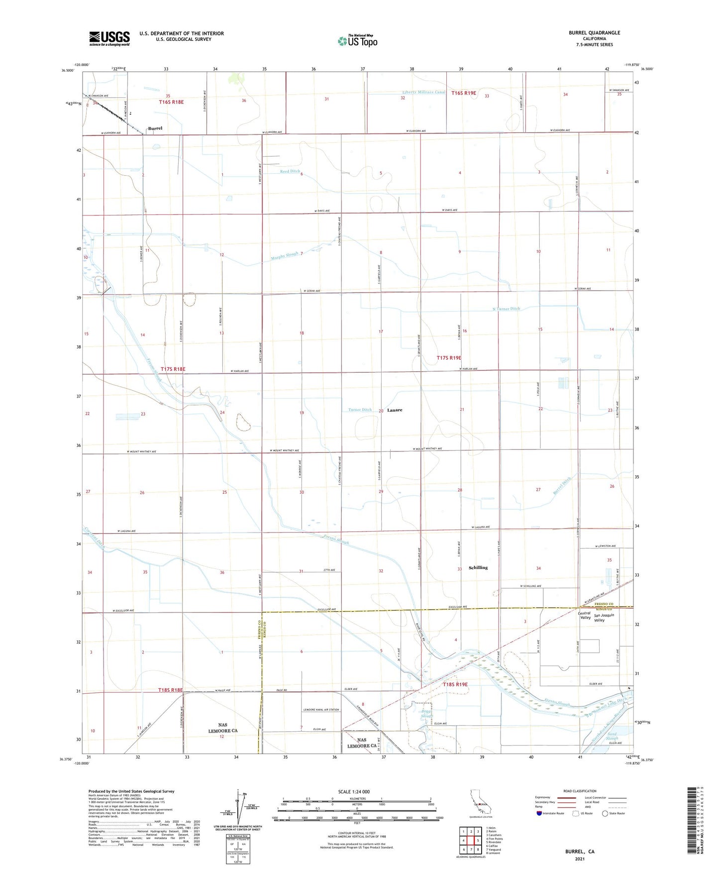 Burrel California US Topo Map Image