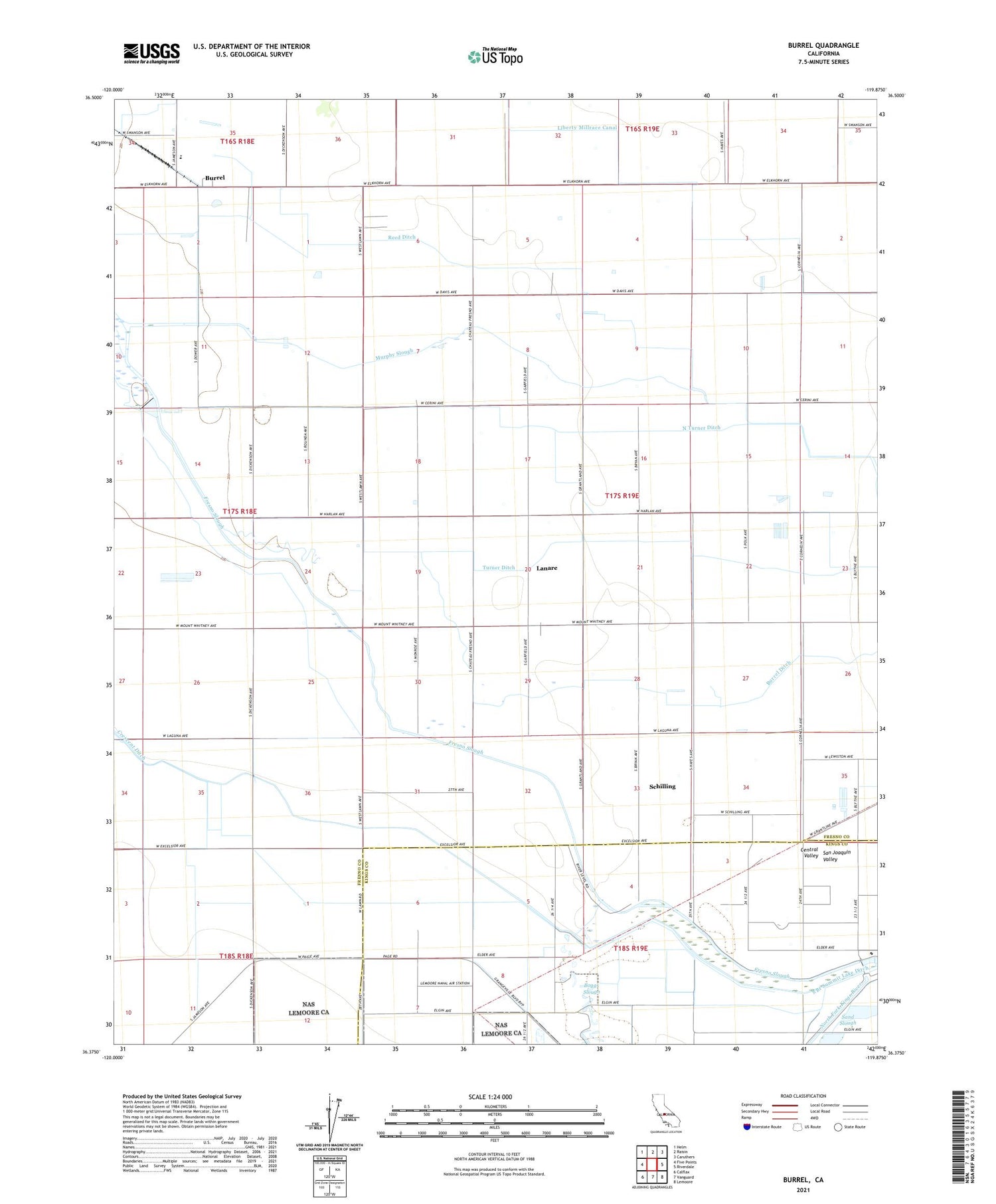 Burrel California US Topo Map Image