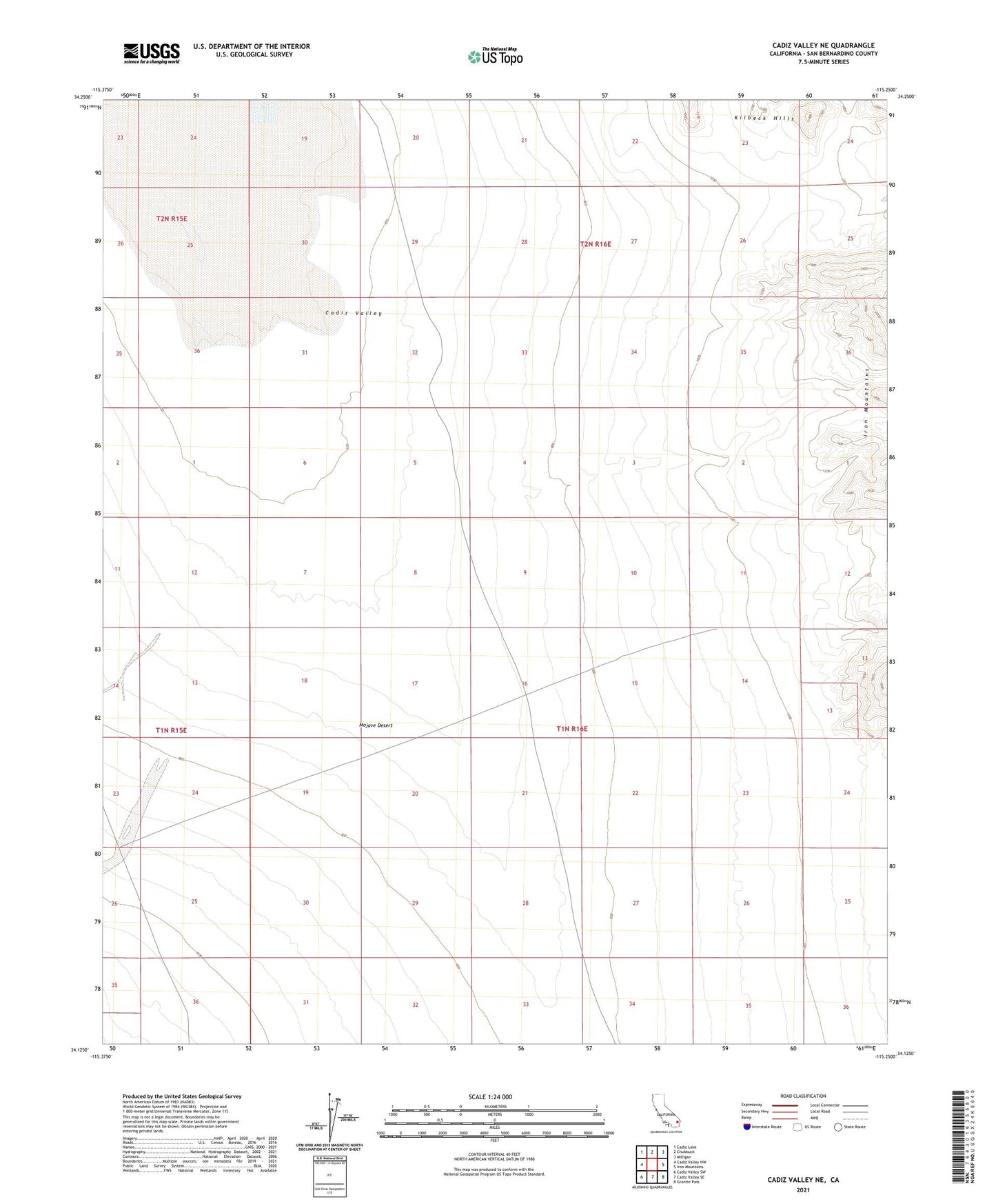 Cadiz Valley NE California US Topo Map Image