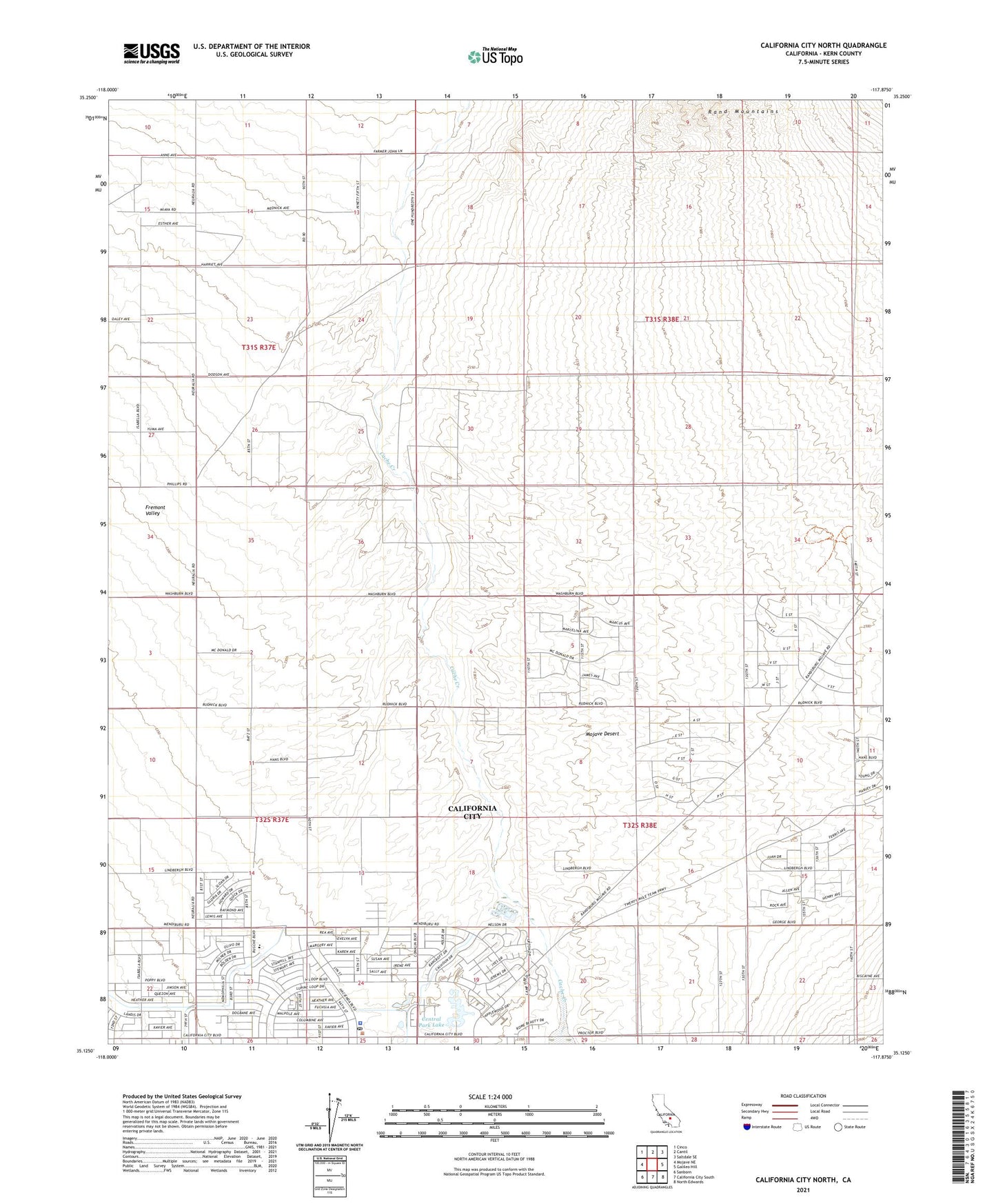 California City North California US Topo Map Image