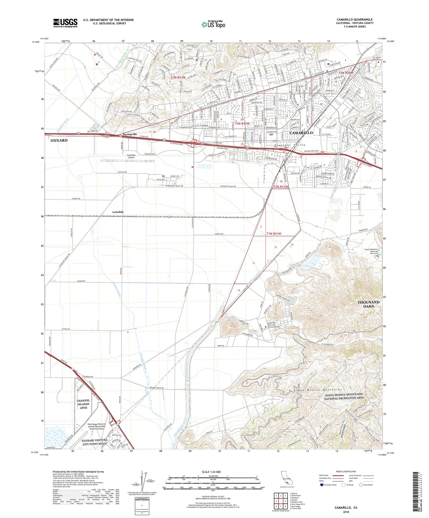 Camarillo California US Topo Map Image