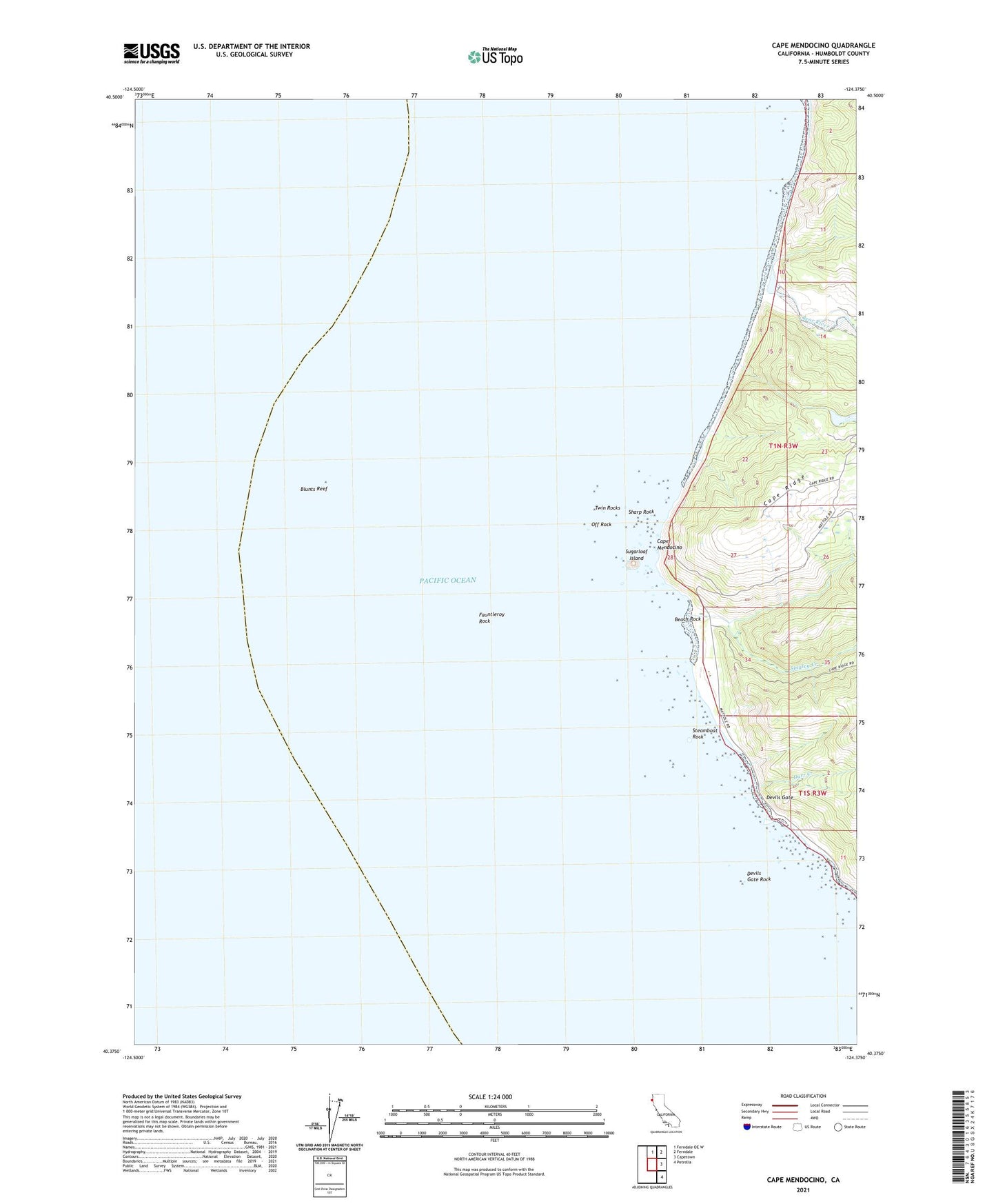 Cape Mendocino California US Topo Map Image