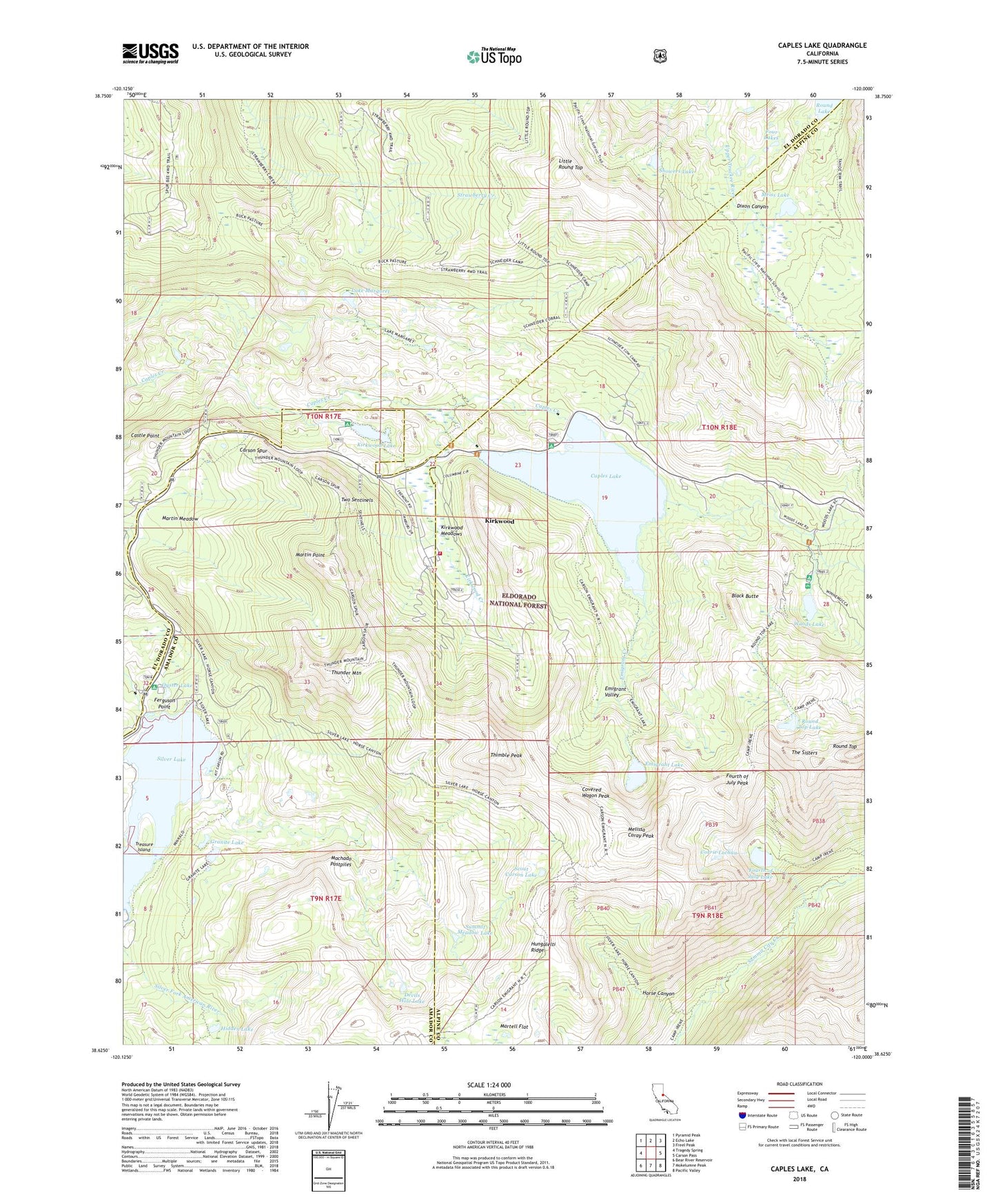 Caples Lake California US Topo Map Image