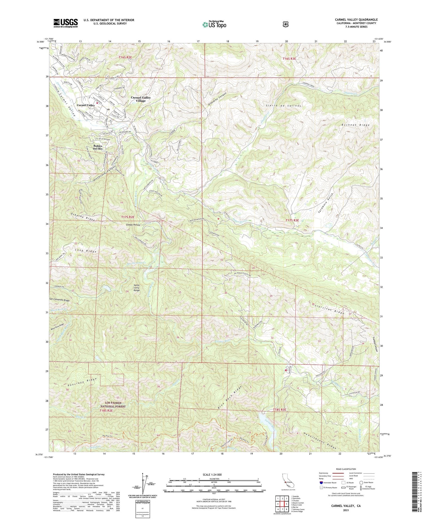 Carmel Valley California US Topo Map Image