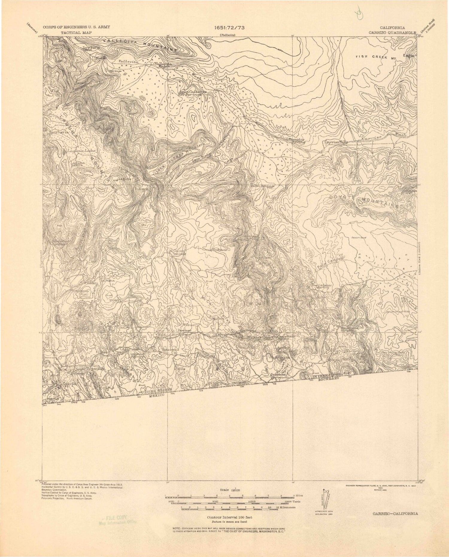 Historic 1931 Carrizo California 30'x30' Topo Map Image