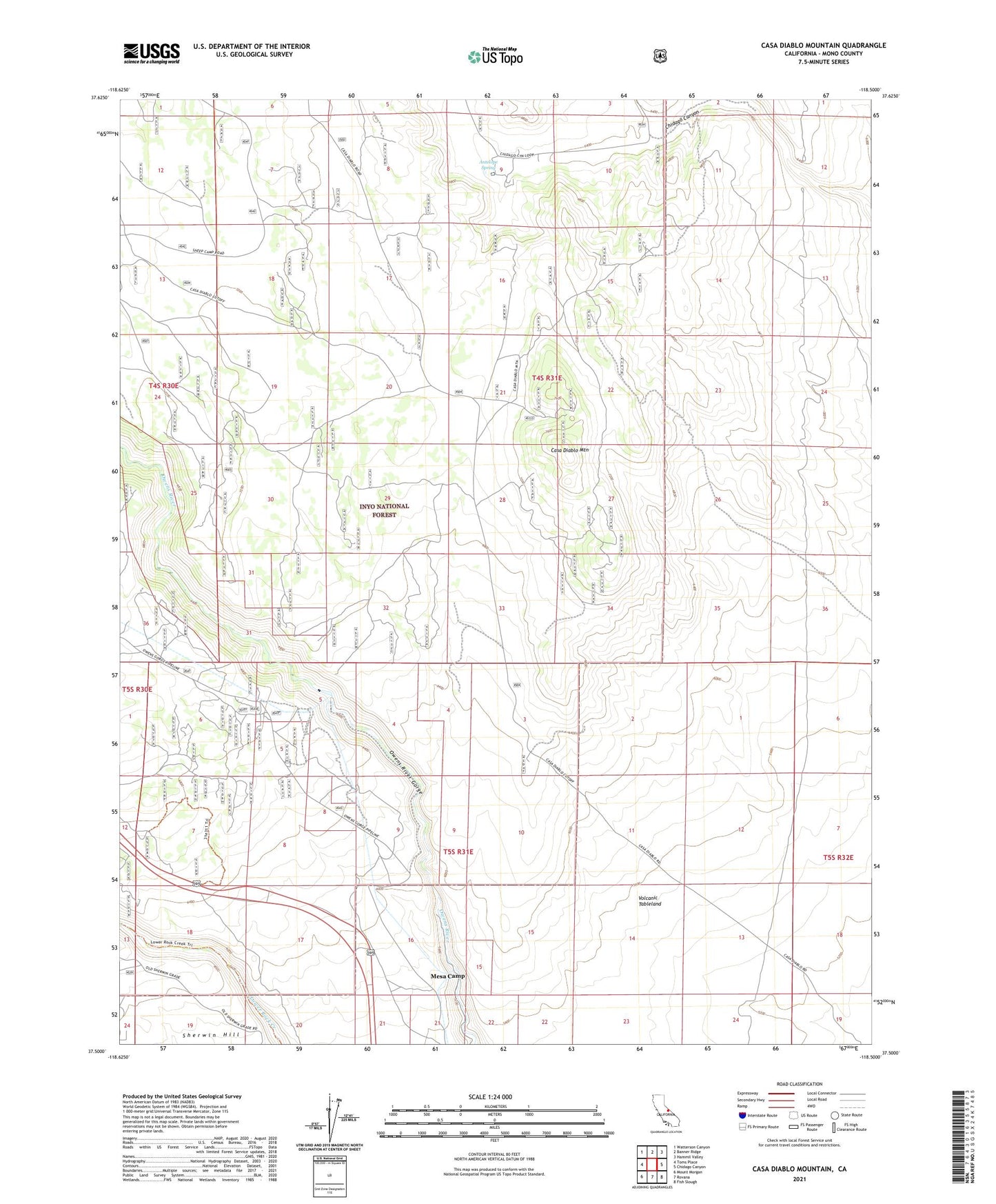 Casa Diablo Mountain California US Topo Map Image