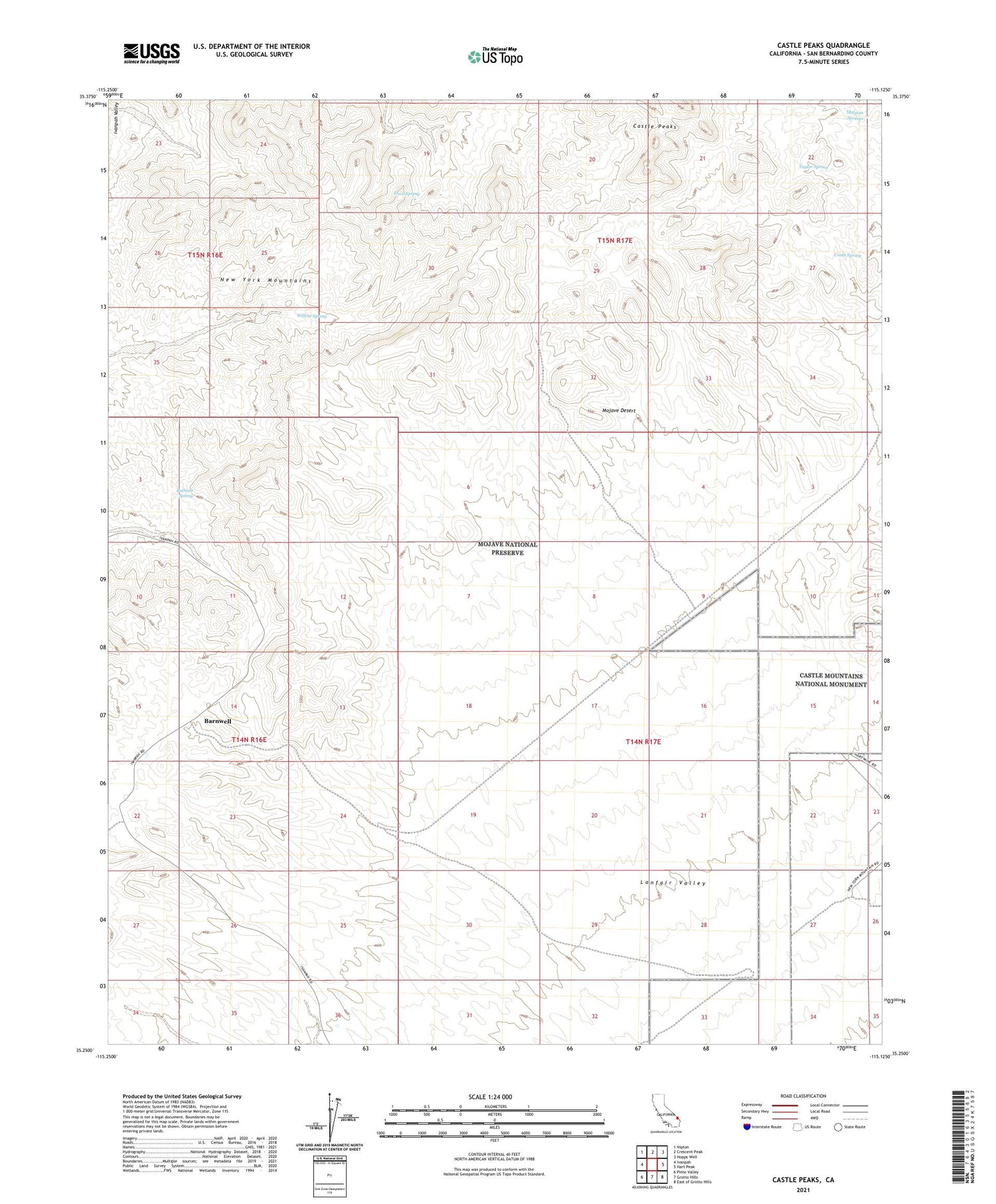 Castle Peaks California US Topo Map Image