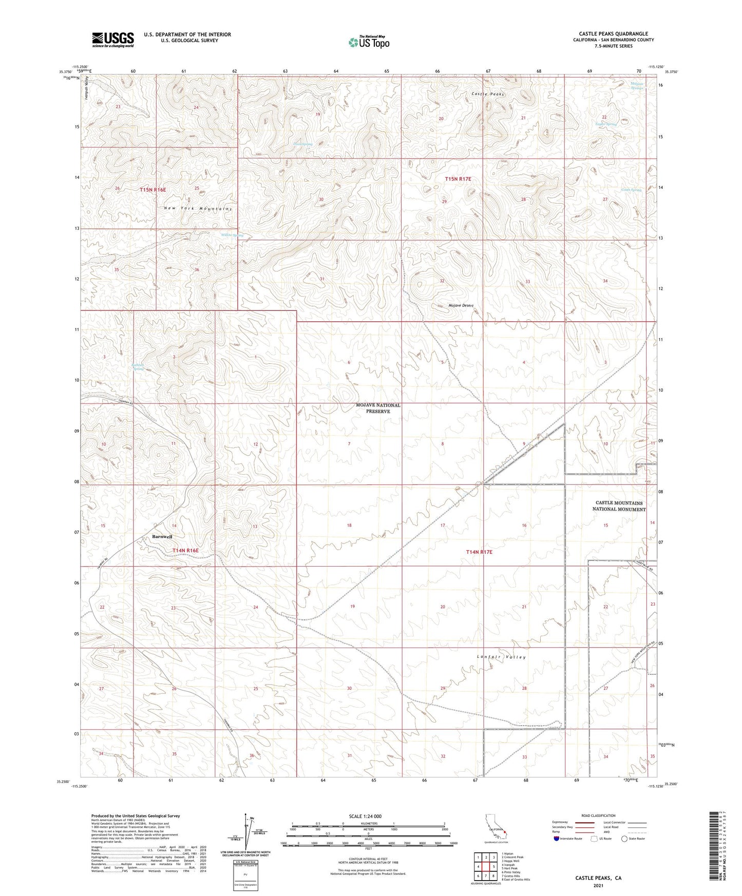 Castle Peaks California US Topo Map Image