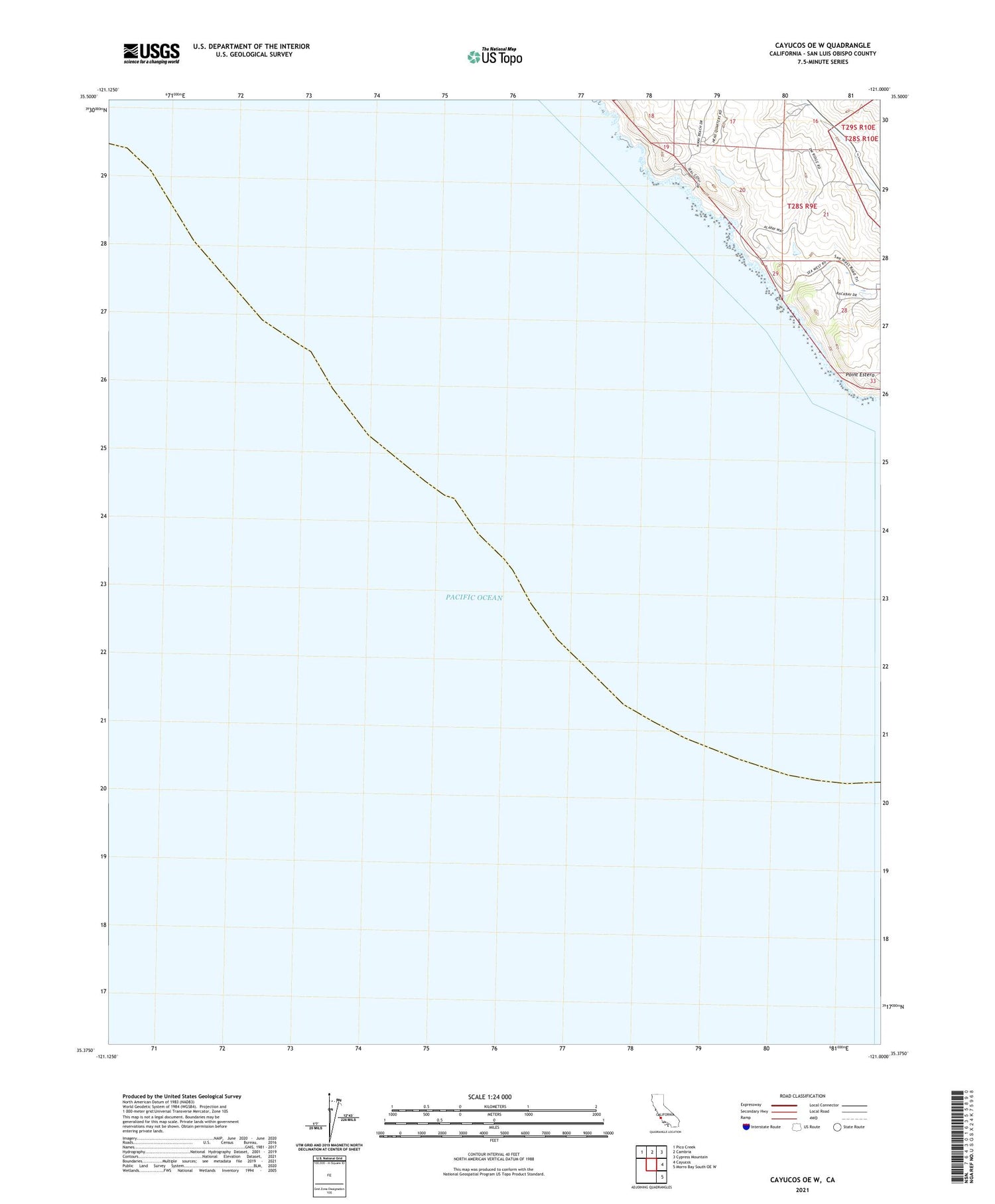 Cayucos OE W California US Topo Map Image