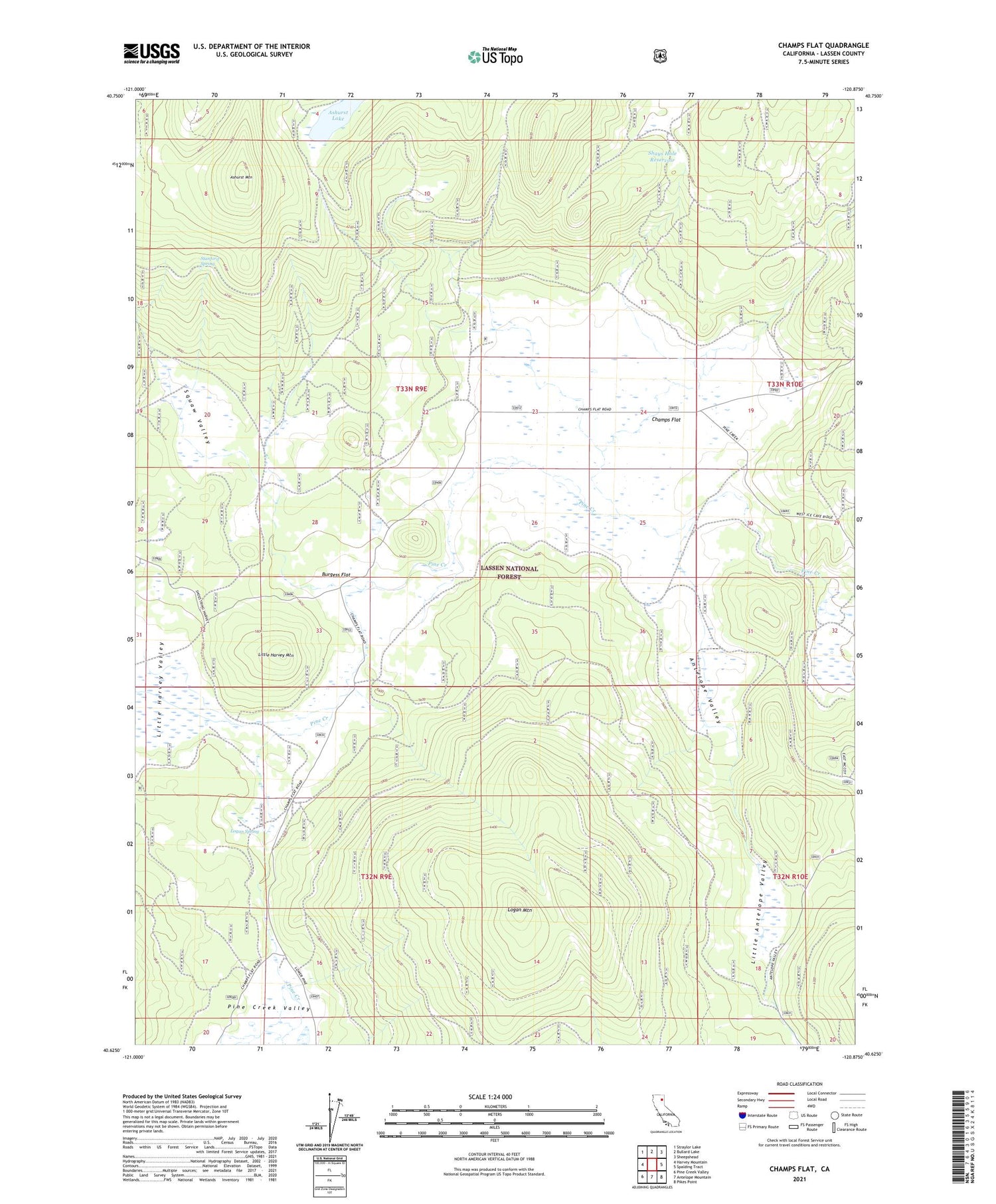 Champs Flat California US Topo Map Image