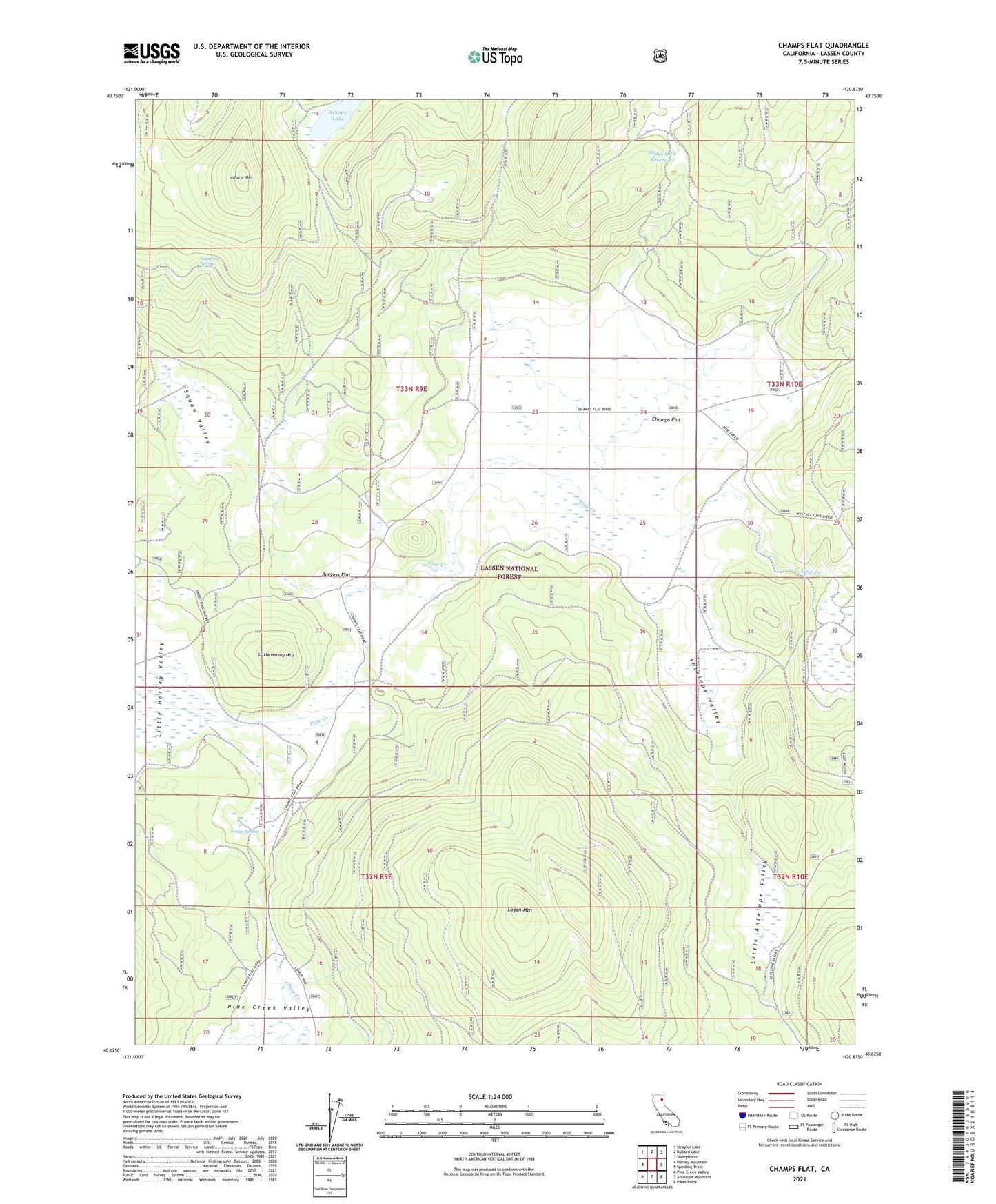 Champs Flat California US Topo Map Image