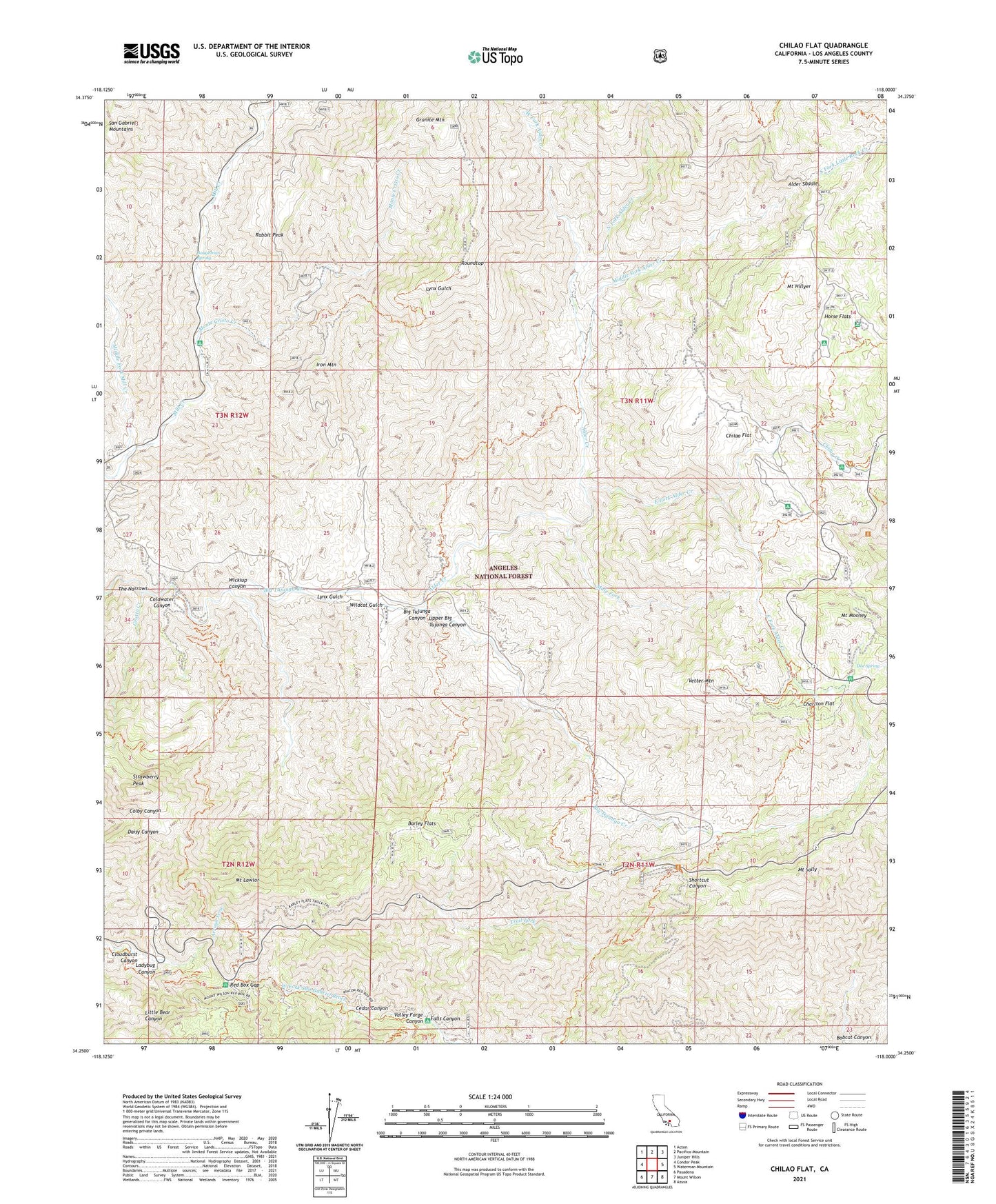 Chilao Flat California US Topo Map Image